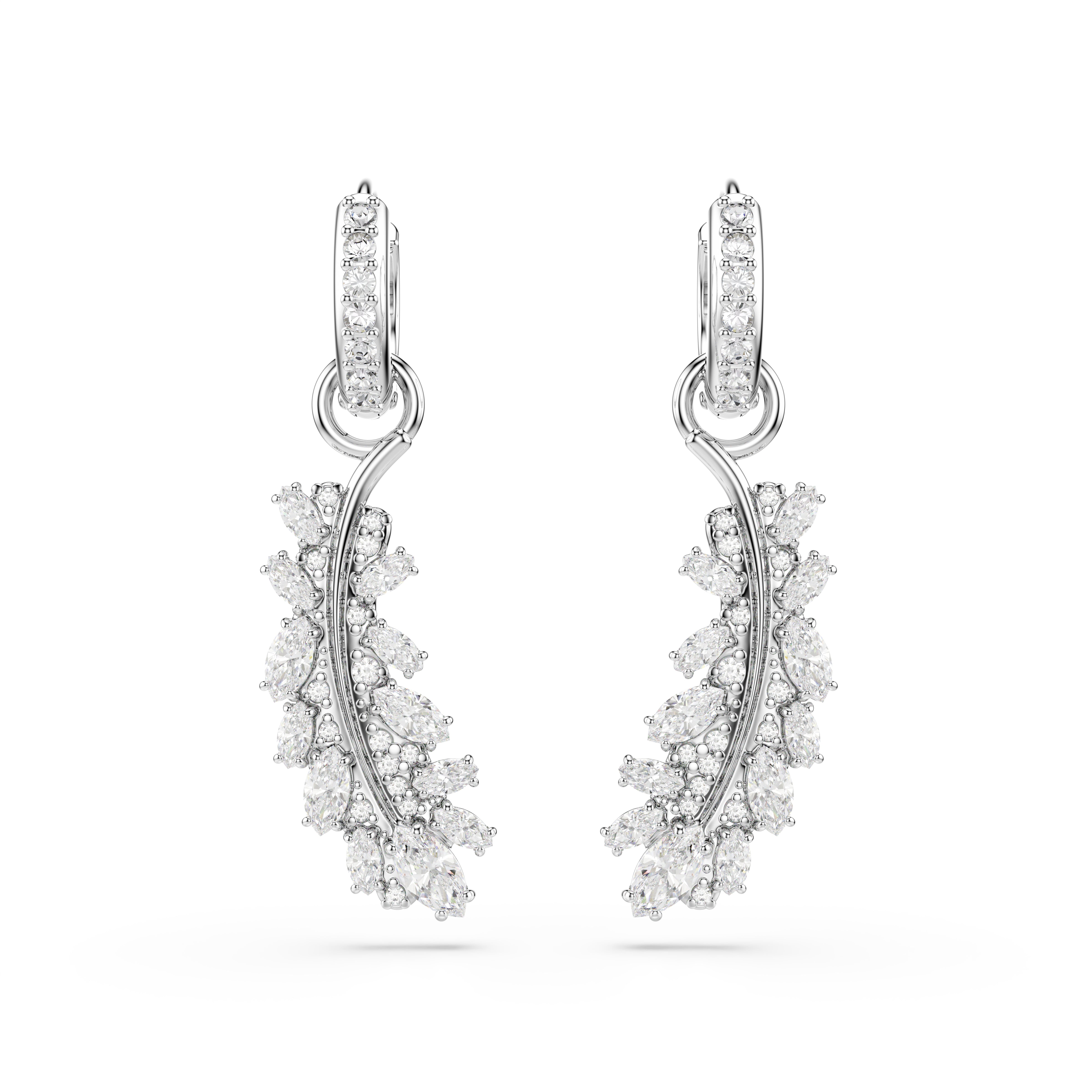 Swarovski Vienna Earrings – Mixed cuts, Feather, White, Rhodium plated
