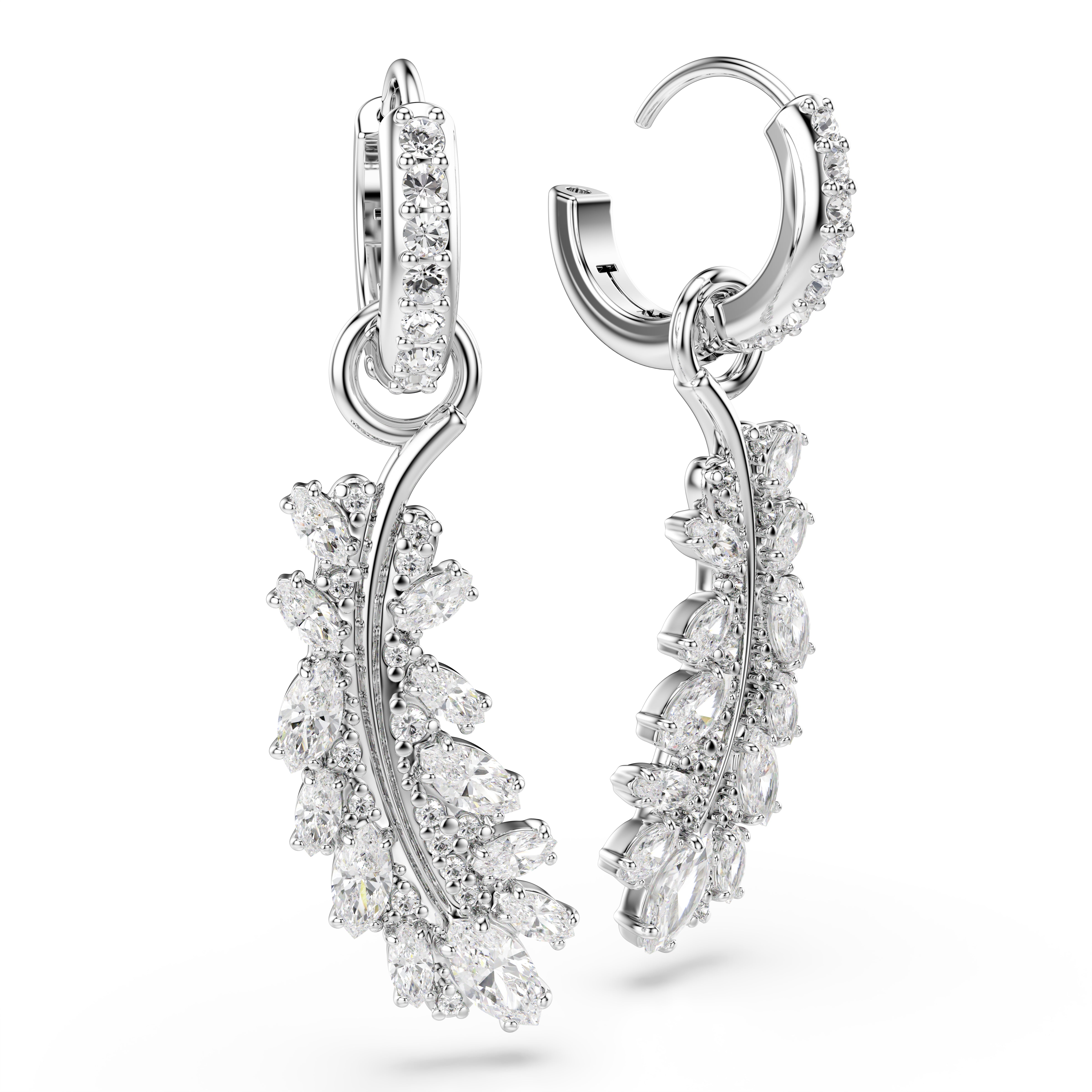 Swarovski Vienna Earrings – Mixed cuts, Feather, White, Rhodium plated