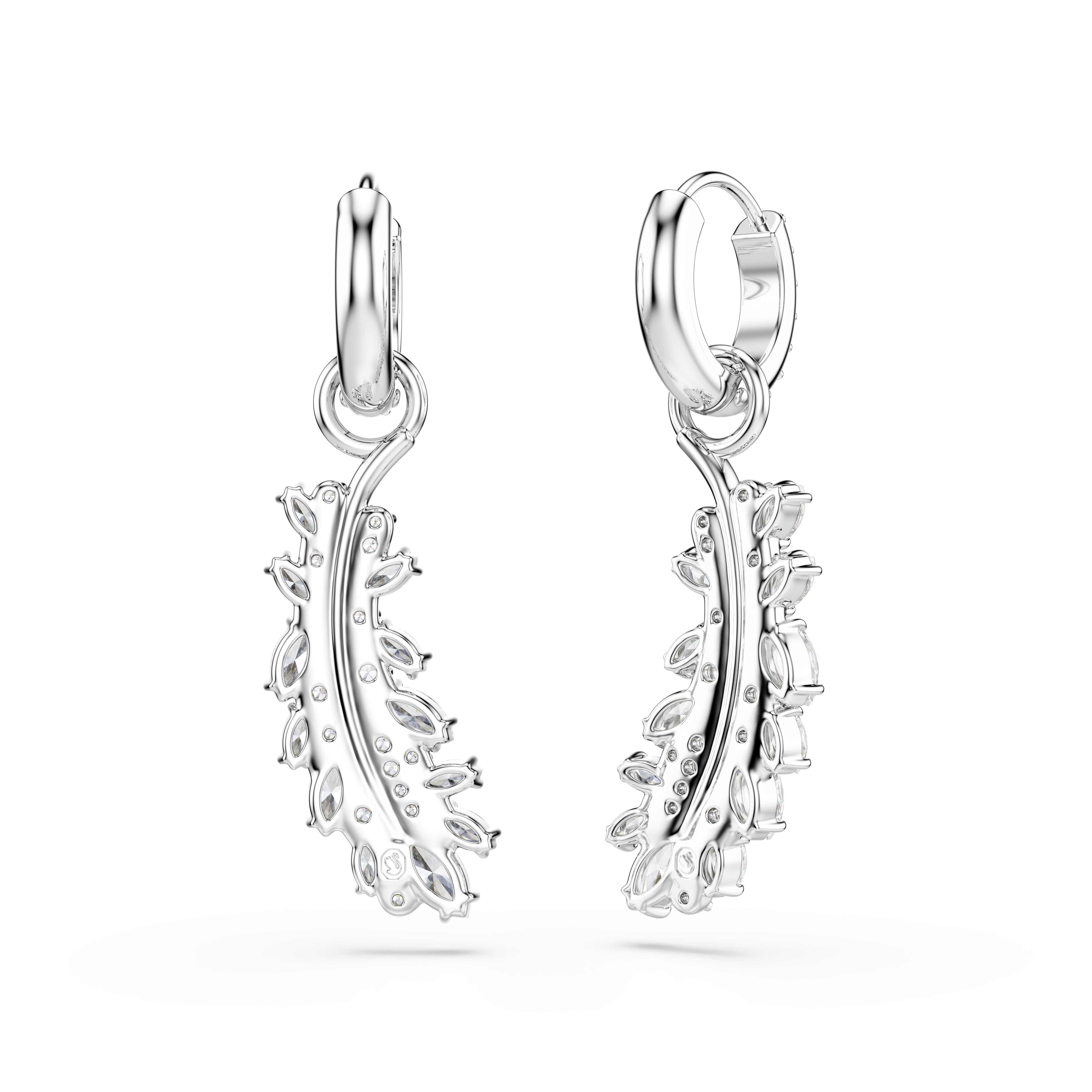 Swarovski Vienna Earrings – Mixed cuts, Feather, White, Rhodium plated