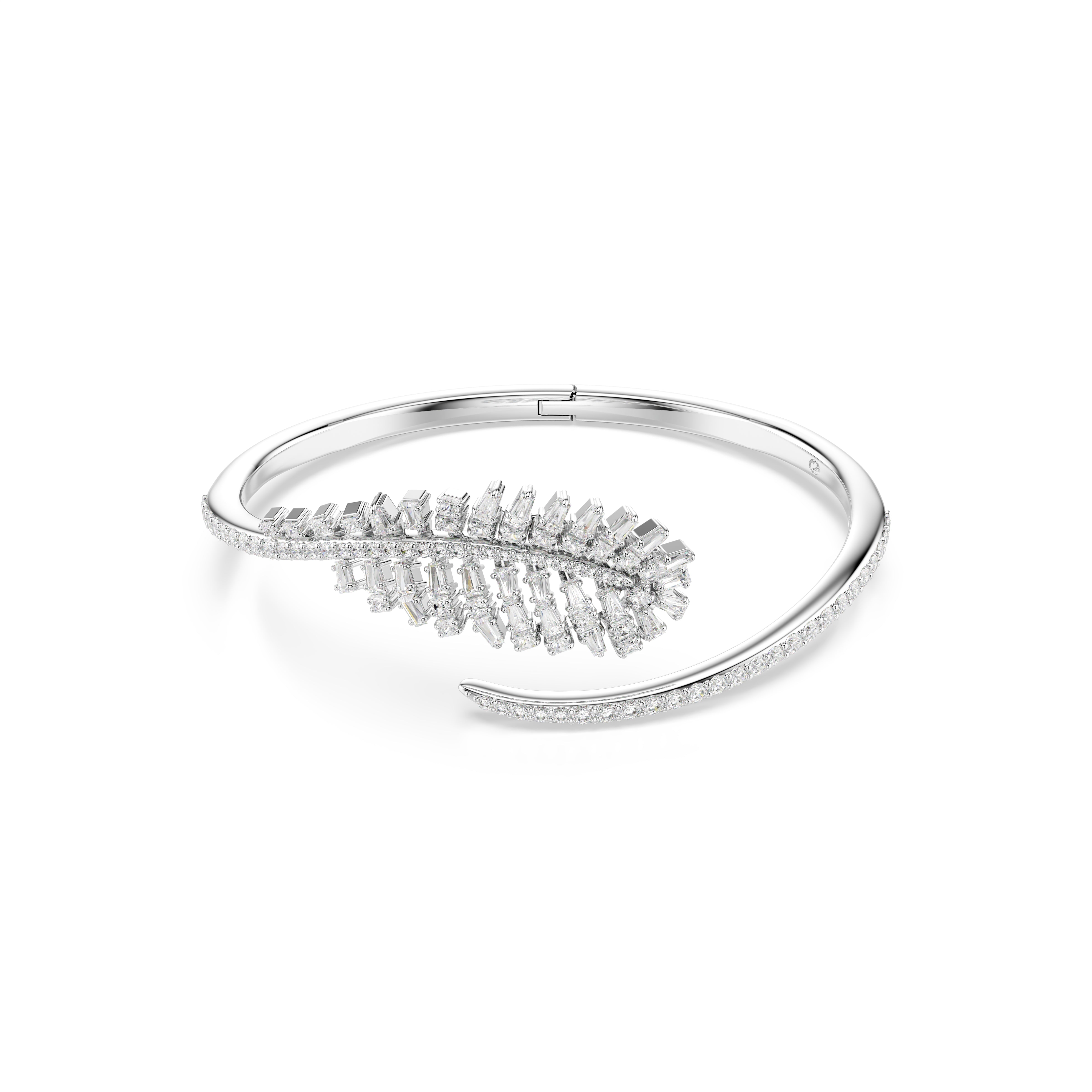 Swarovski Vienna Bangle – Mixed cuts, Feather, White, Rhodium plated