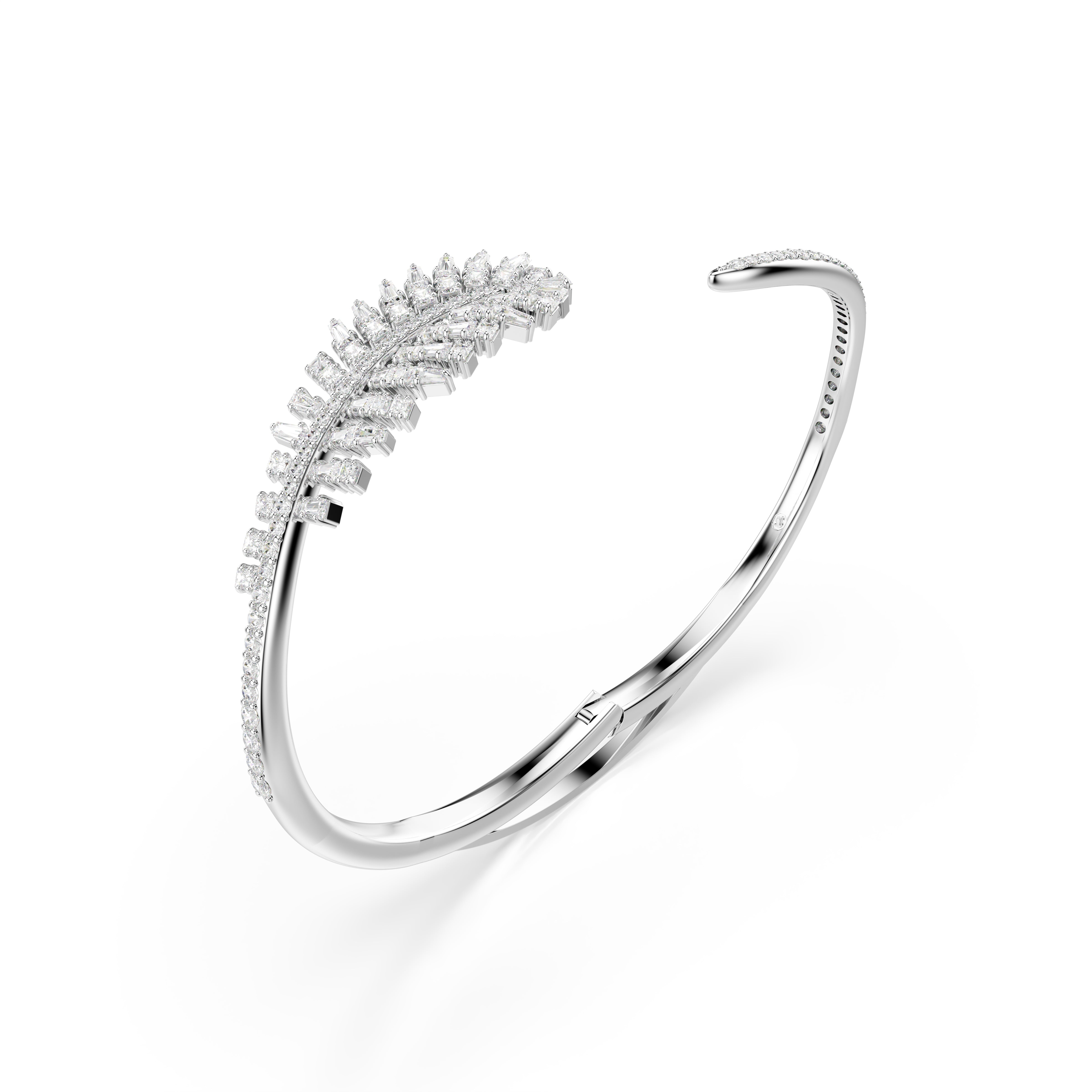 Swarovski Vienna Bangle – Mixed cuts, Feather, White, Rhodium plated