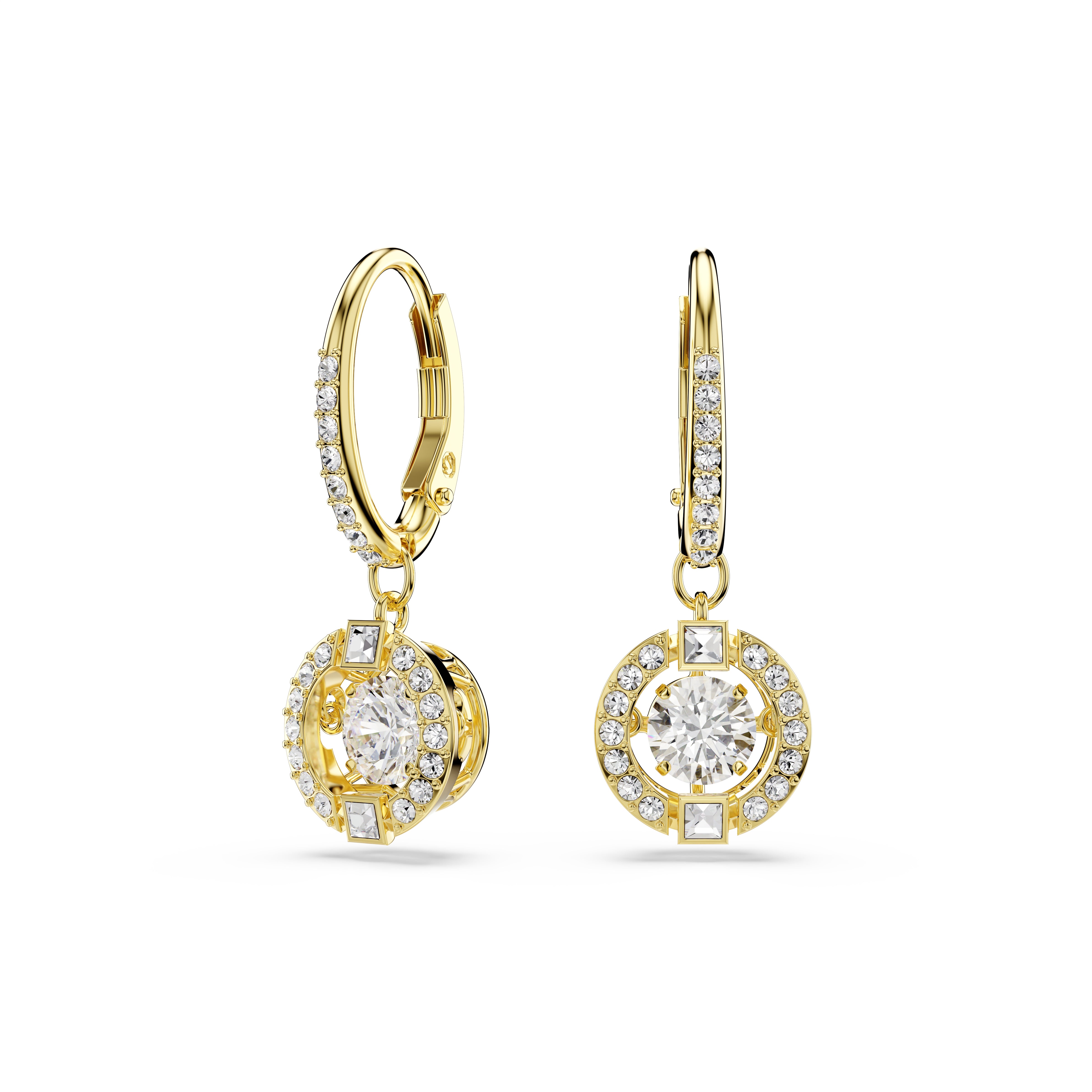 Swarovski Una Angelic Drop Earrings – Round cut, White, 18K gold finish