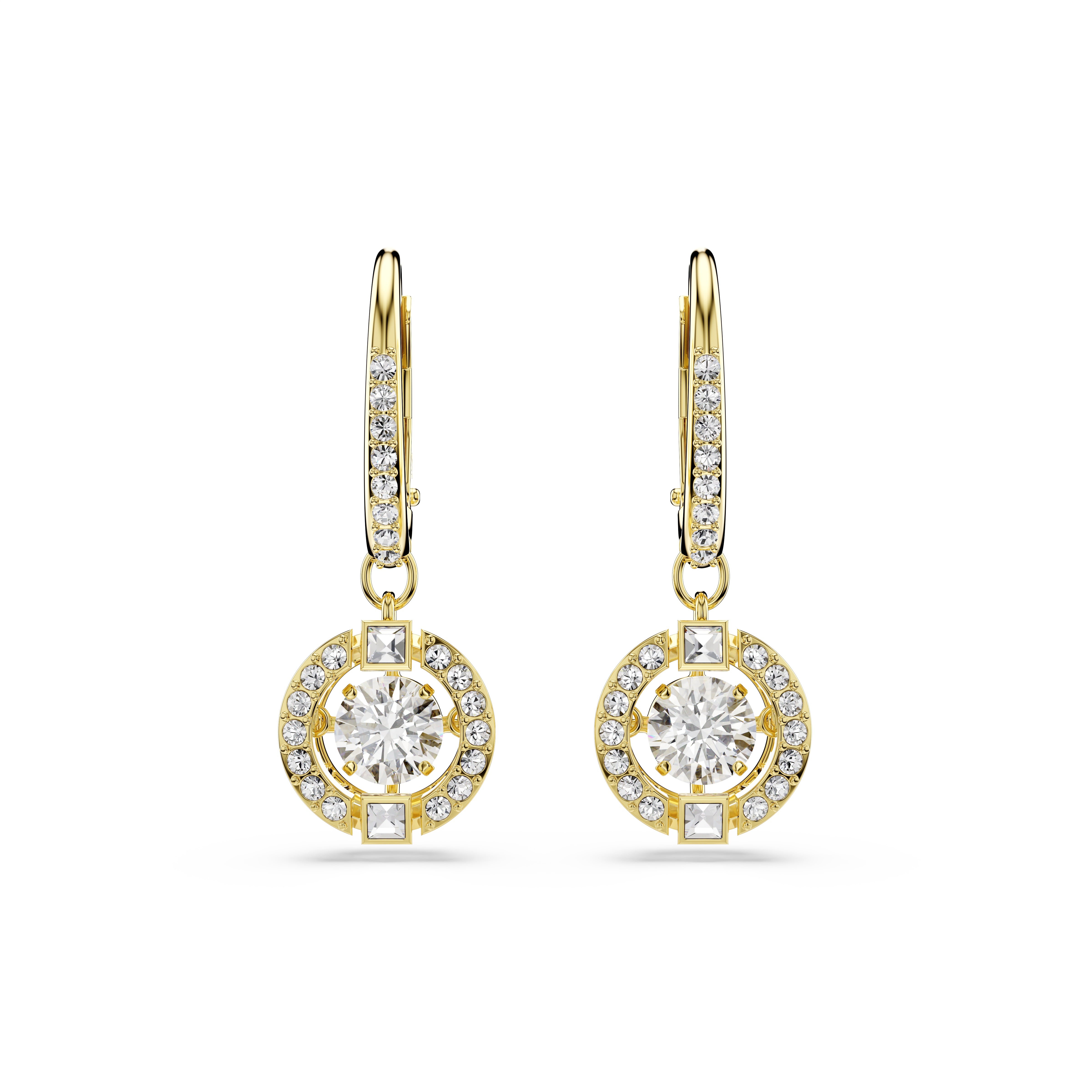 Swarovski Una Angelic Drop Earrings – Round cut, White, 18K gold finish