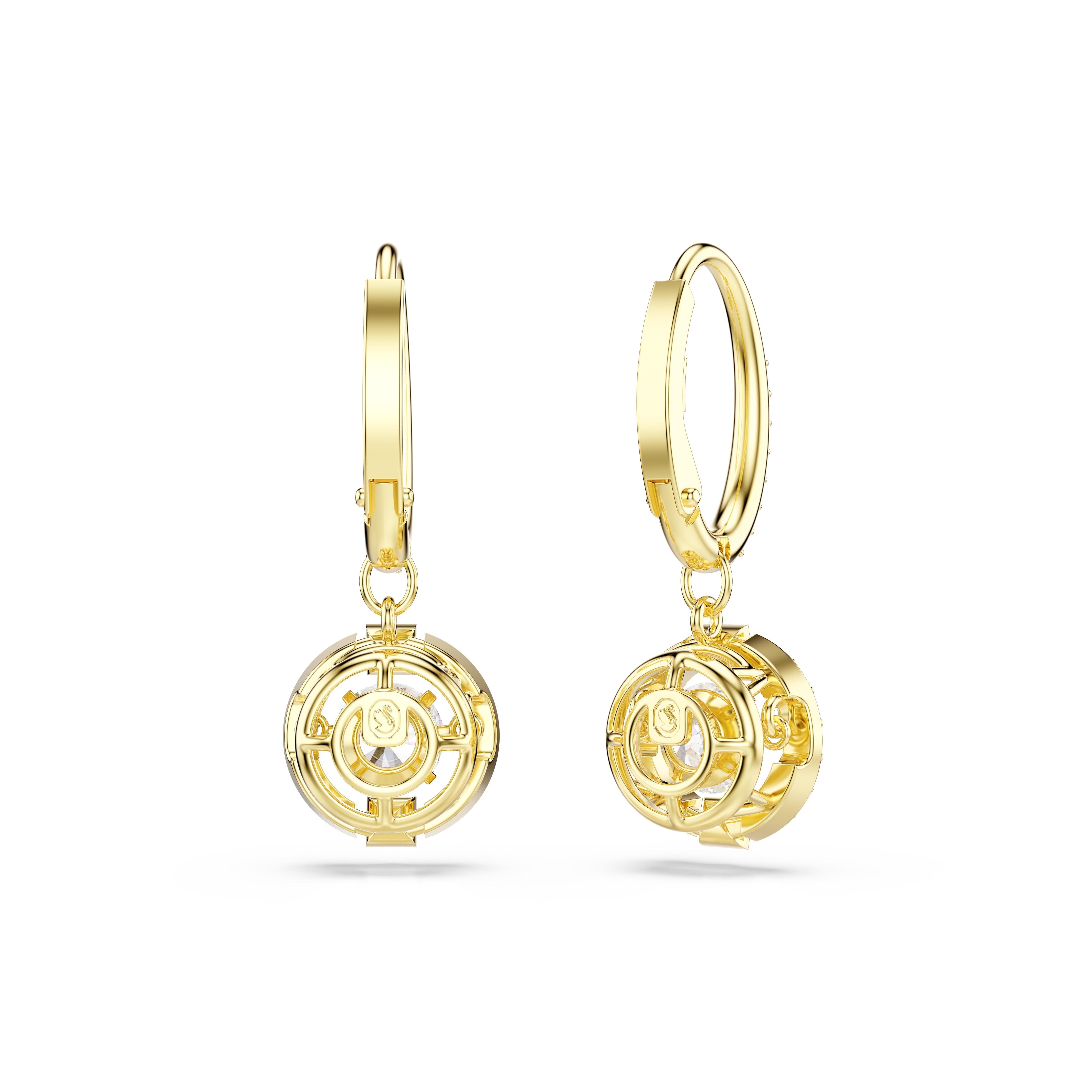 Swarovski Una Angelic Drop Earrings – Round cut, White, 18K gold finish