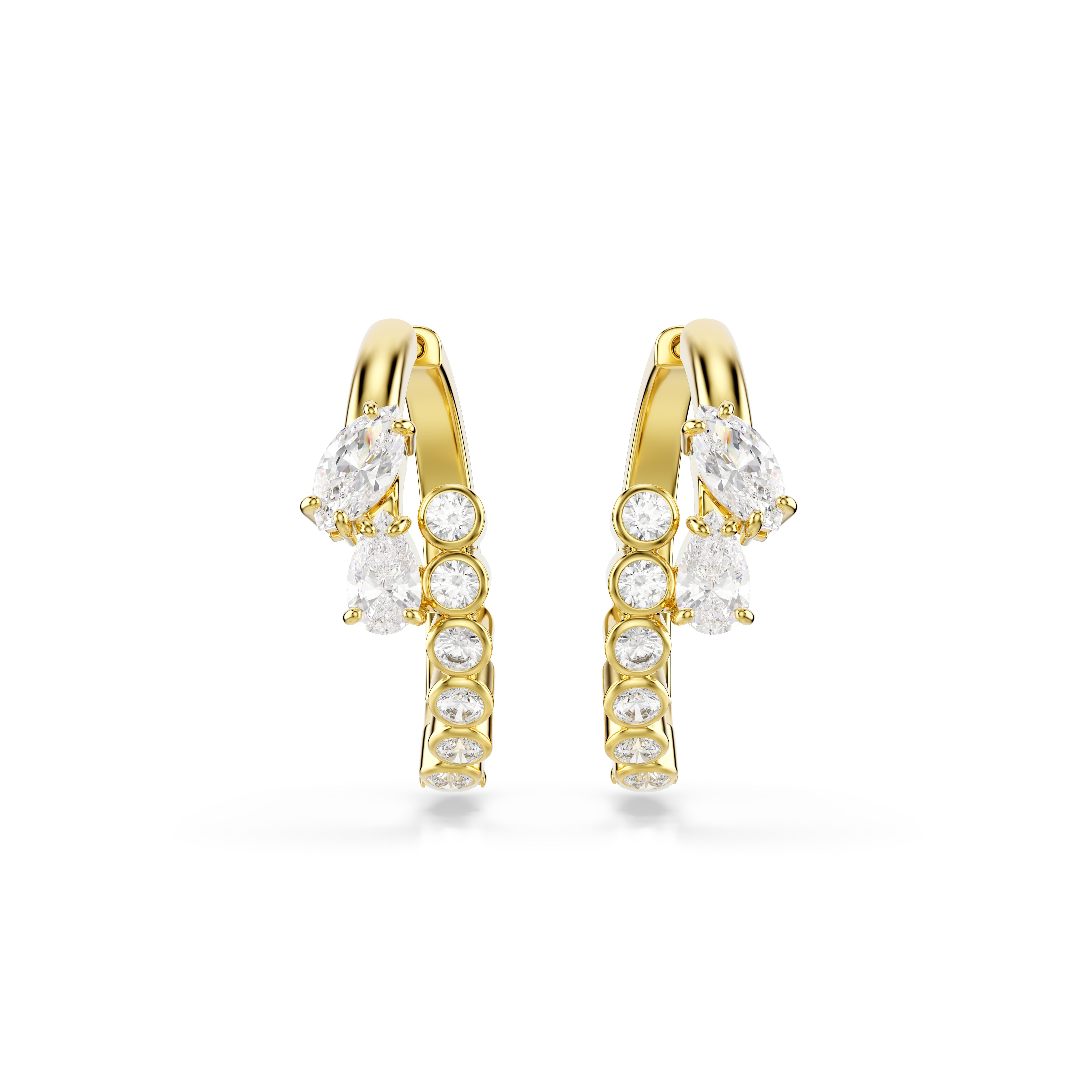 Swarovski Mesmera Hoop Earrings – Mixed cuts, White, 18K gold finish