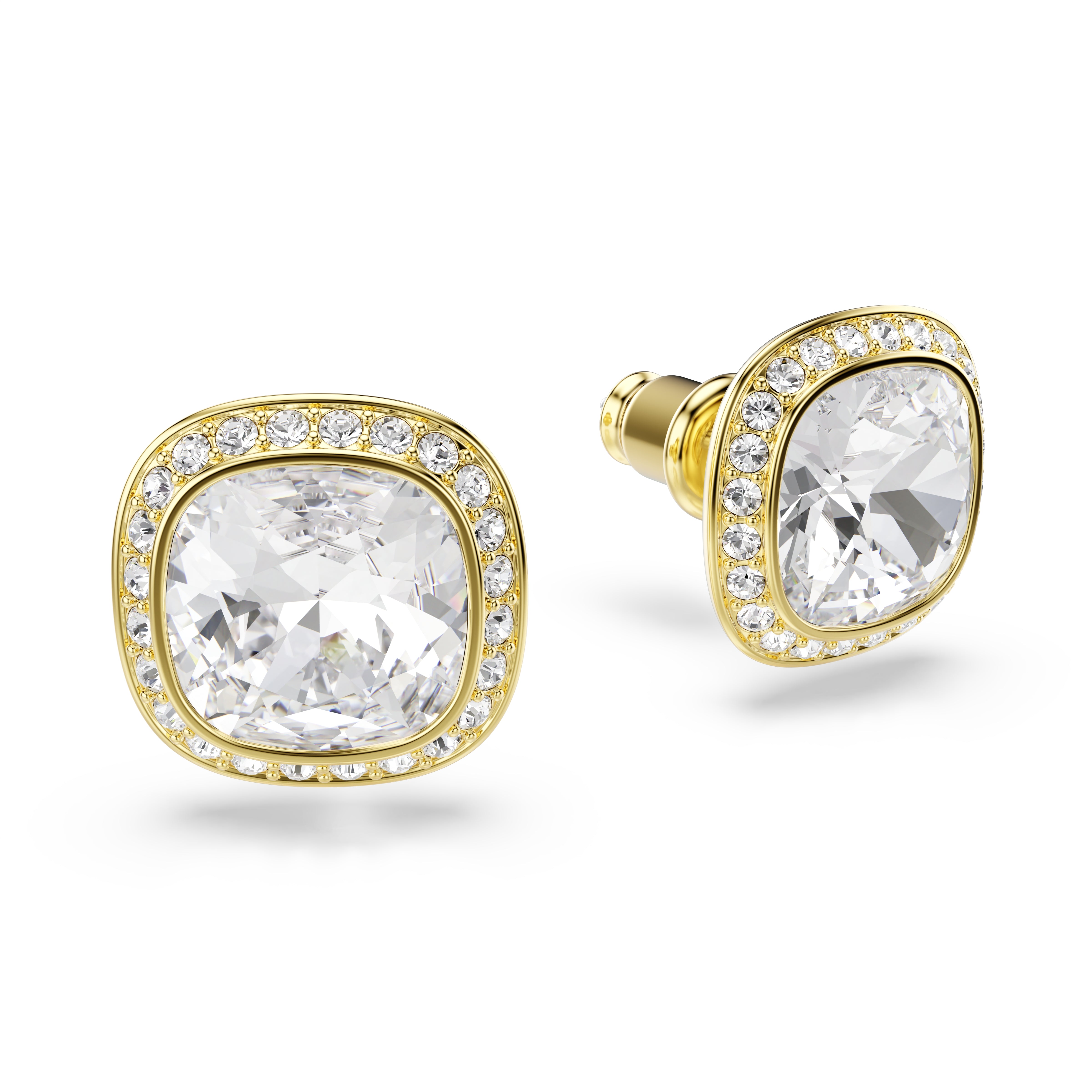 Swarovski Una Angelic Stud Earrings – Cushion cut, White, 18K gold finish
