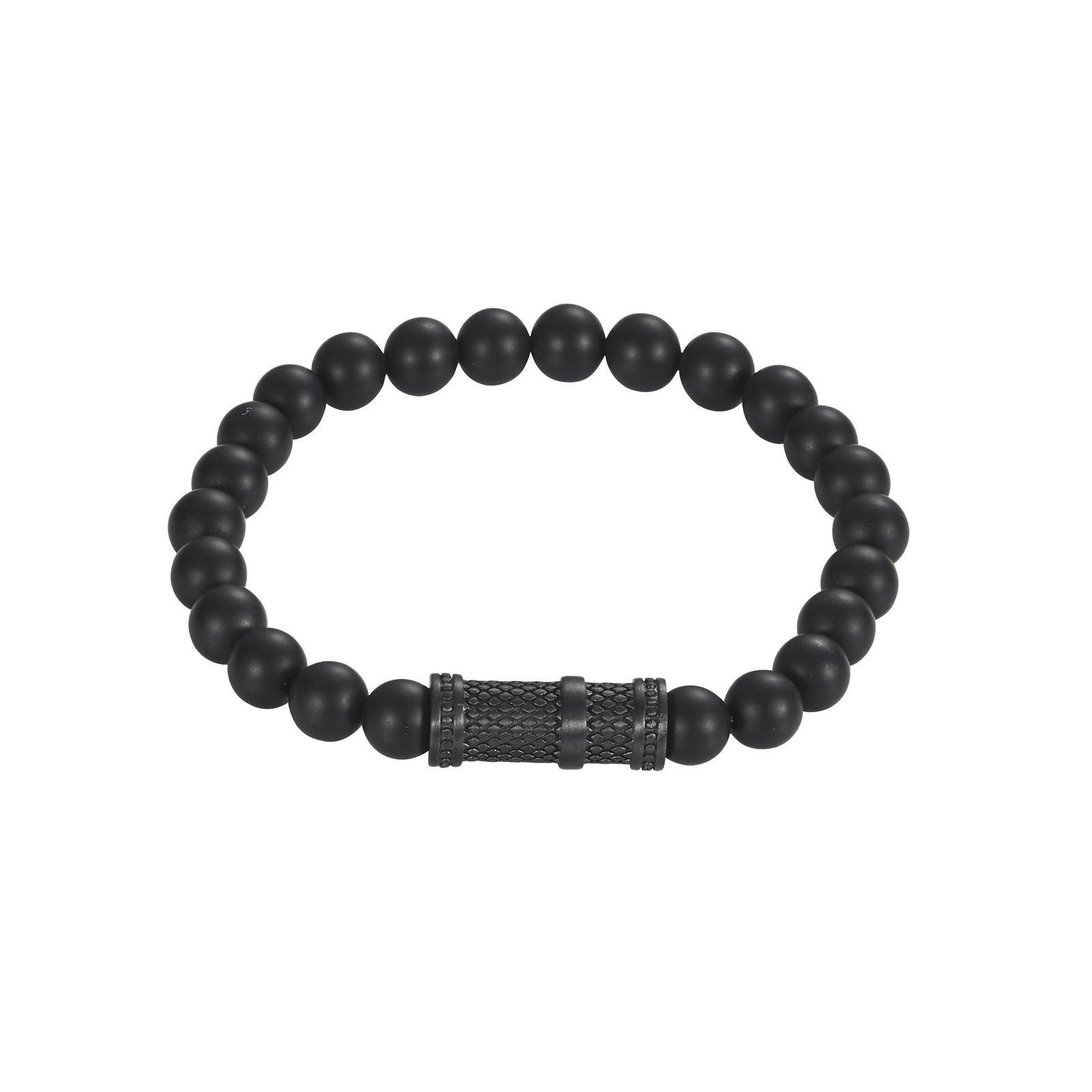 Cudworth AGATE BEAD BRACELET & ION PLATED BLACK STAINLEStainless Steel STEEL BRACELET