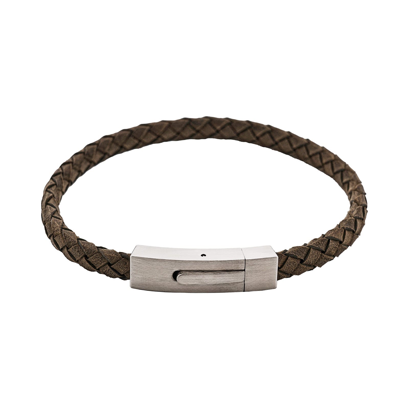 Cudworth Braided Suede & Steel Calabria Bracelet, 21.5cm x 6mm, Flint