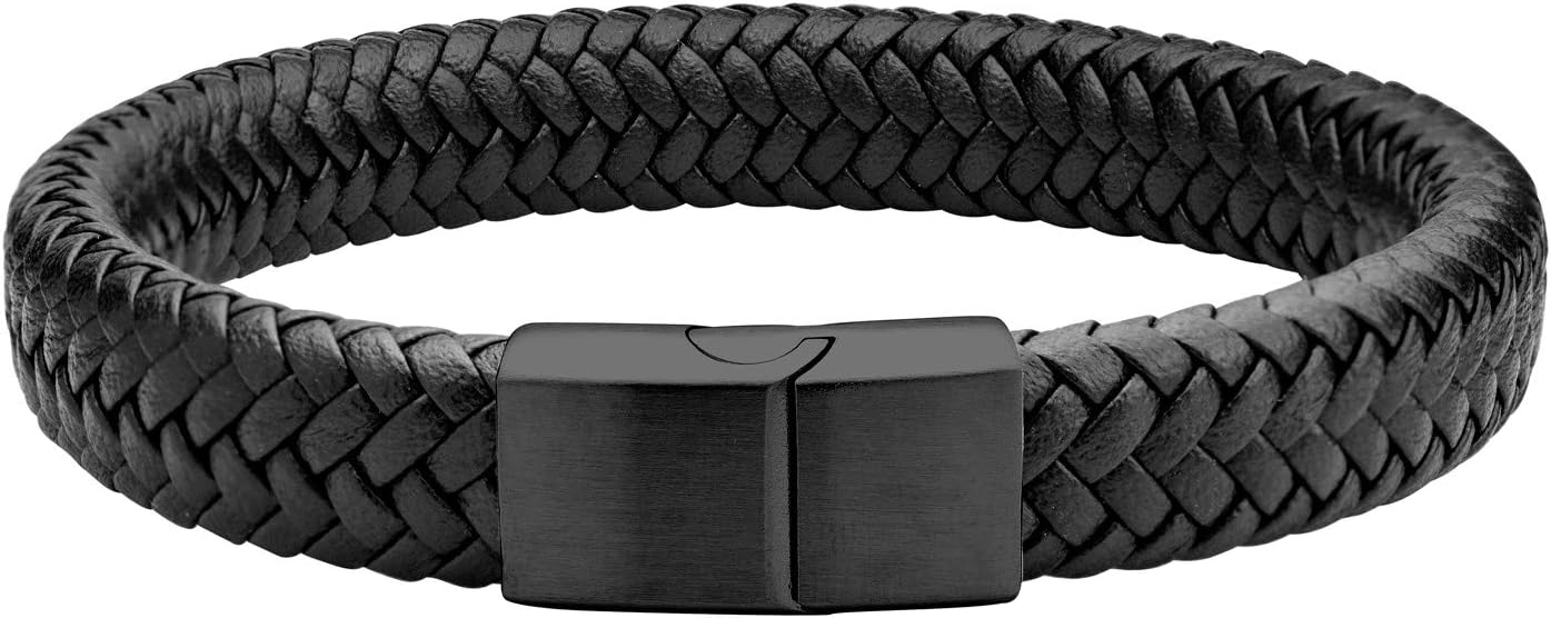 Cudworth Black & Brown Leather Ion Plated Black Steel Bracelet