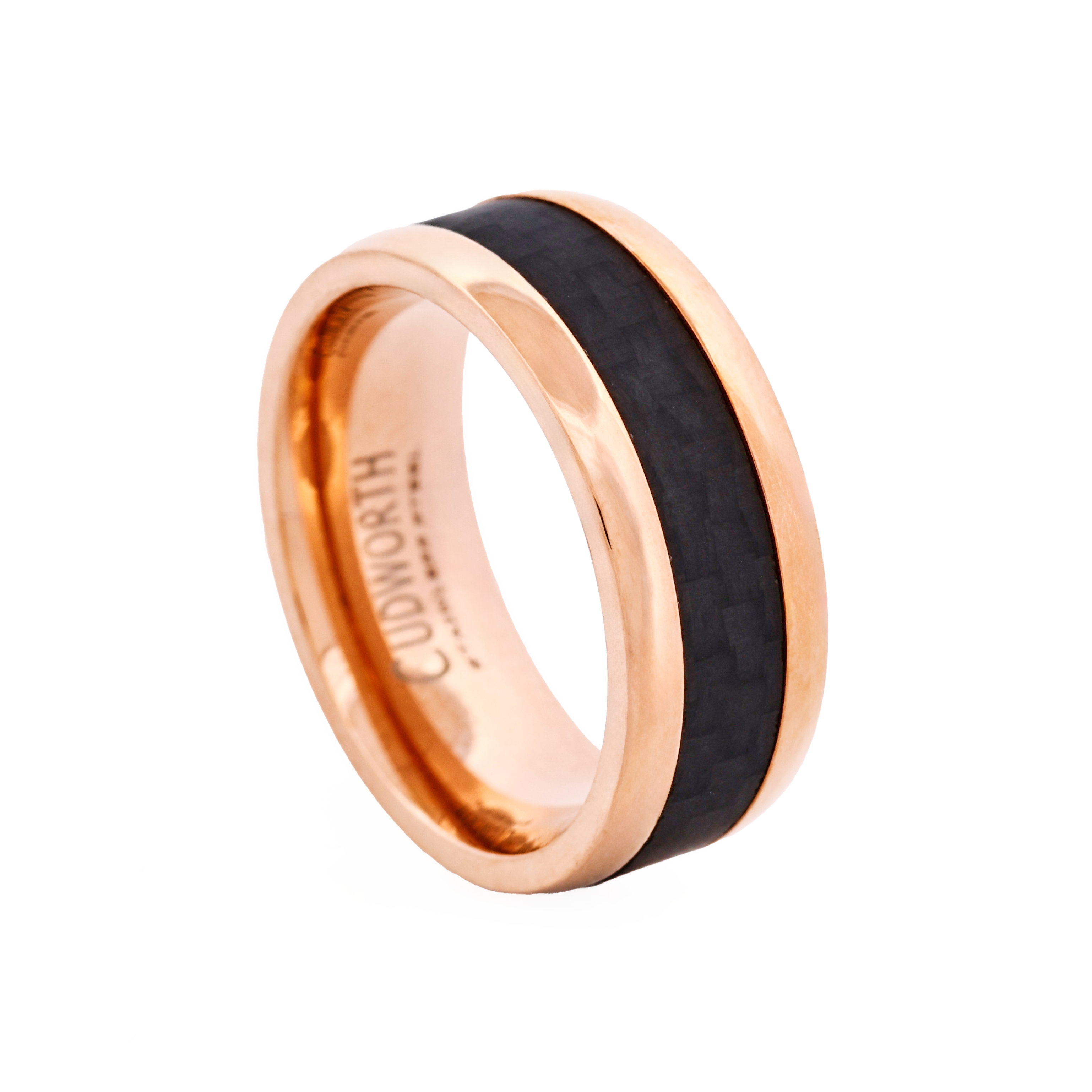 Cudworth Stainless Steel Ion Plated Rose Gold & Carbon Fibre Ring