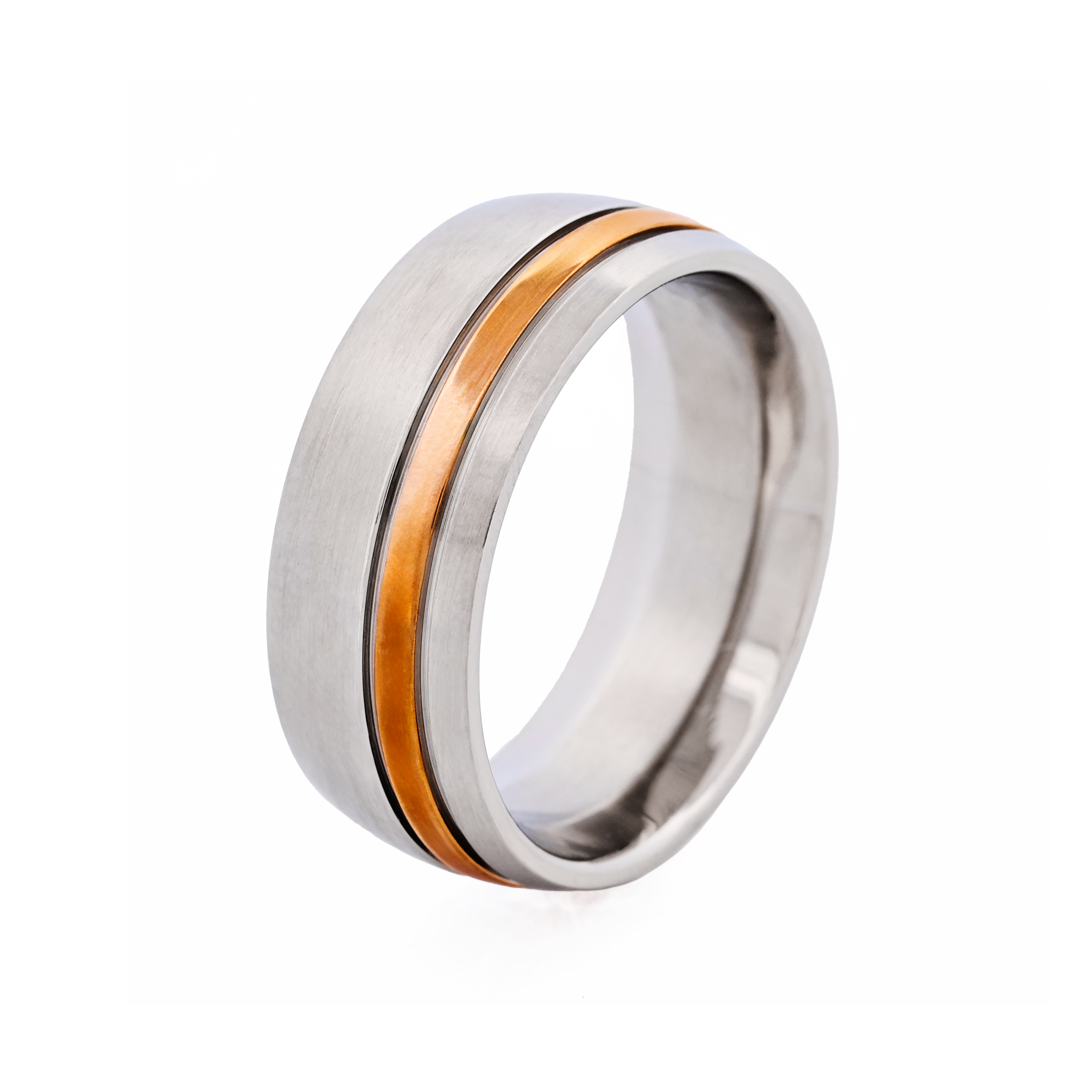 Cudworth Brushed Stainless Steel Ring with Polished Ion Plated Rose Gold Band