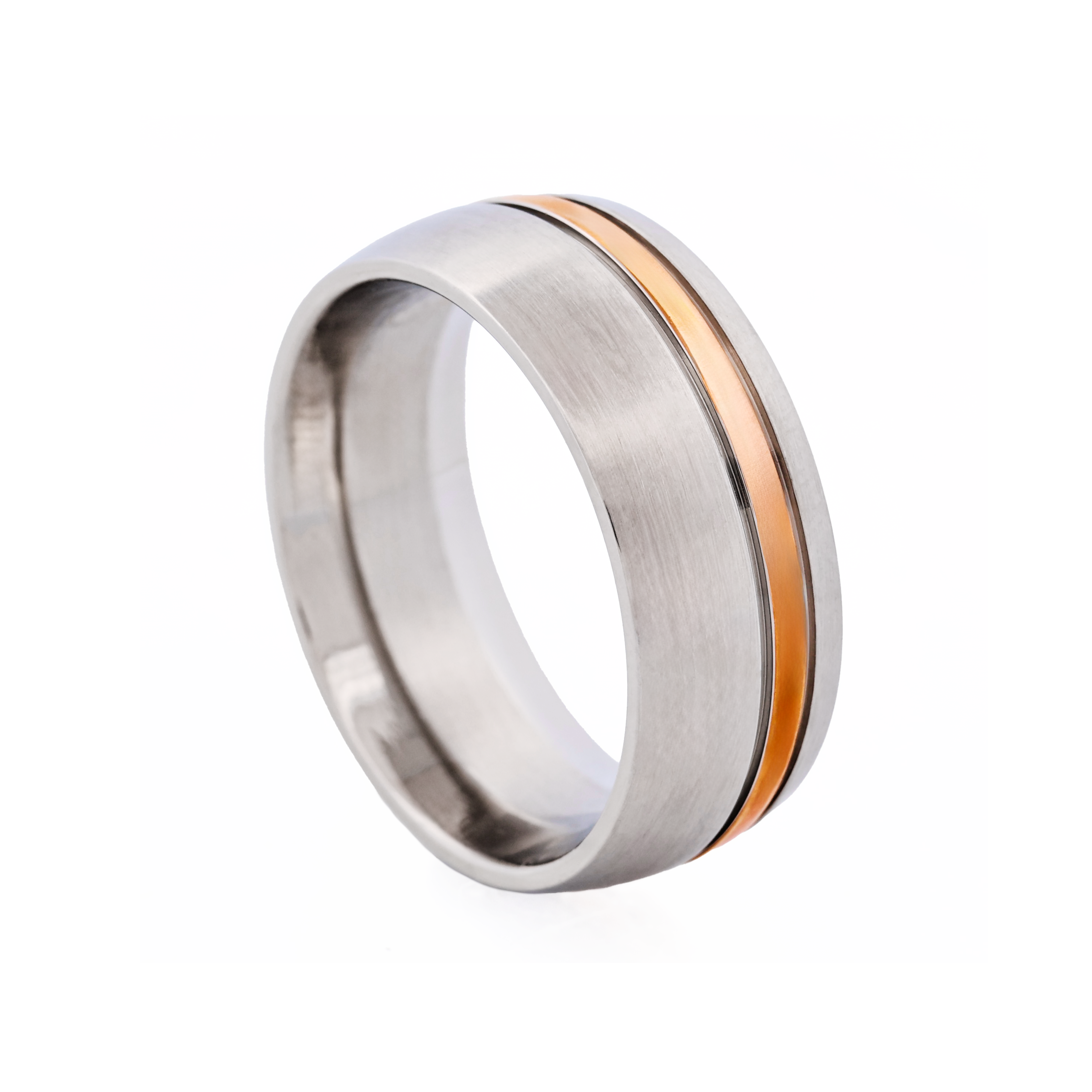 Cudworth Brushed Stainless Steel Ring with Polished Ion Plated Rose Gold Band