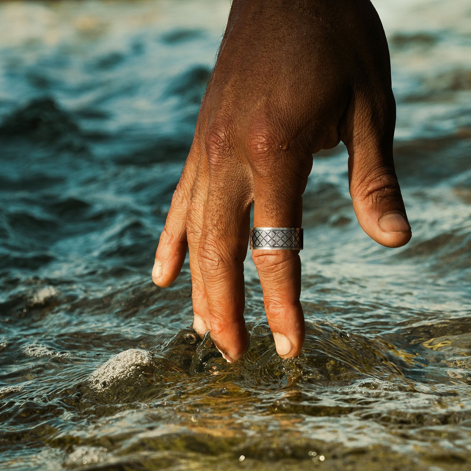 Cudworth Ion Plated Antique Gunmetal Cross Pattern Stainless Steel Ring