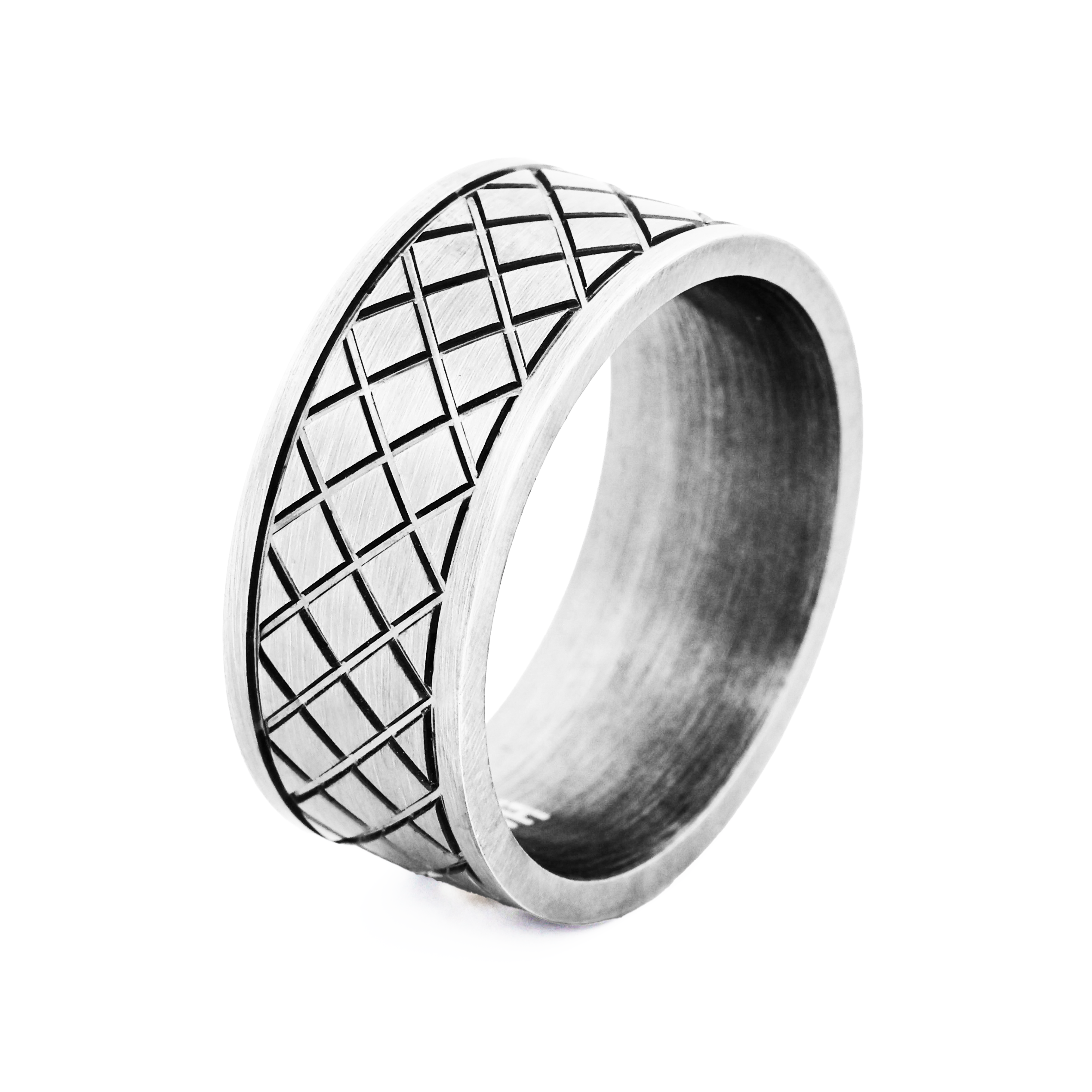 Cudworth Ion Plated Antique Gunmetal Cross Pattern Stainless Steel Ring