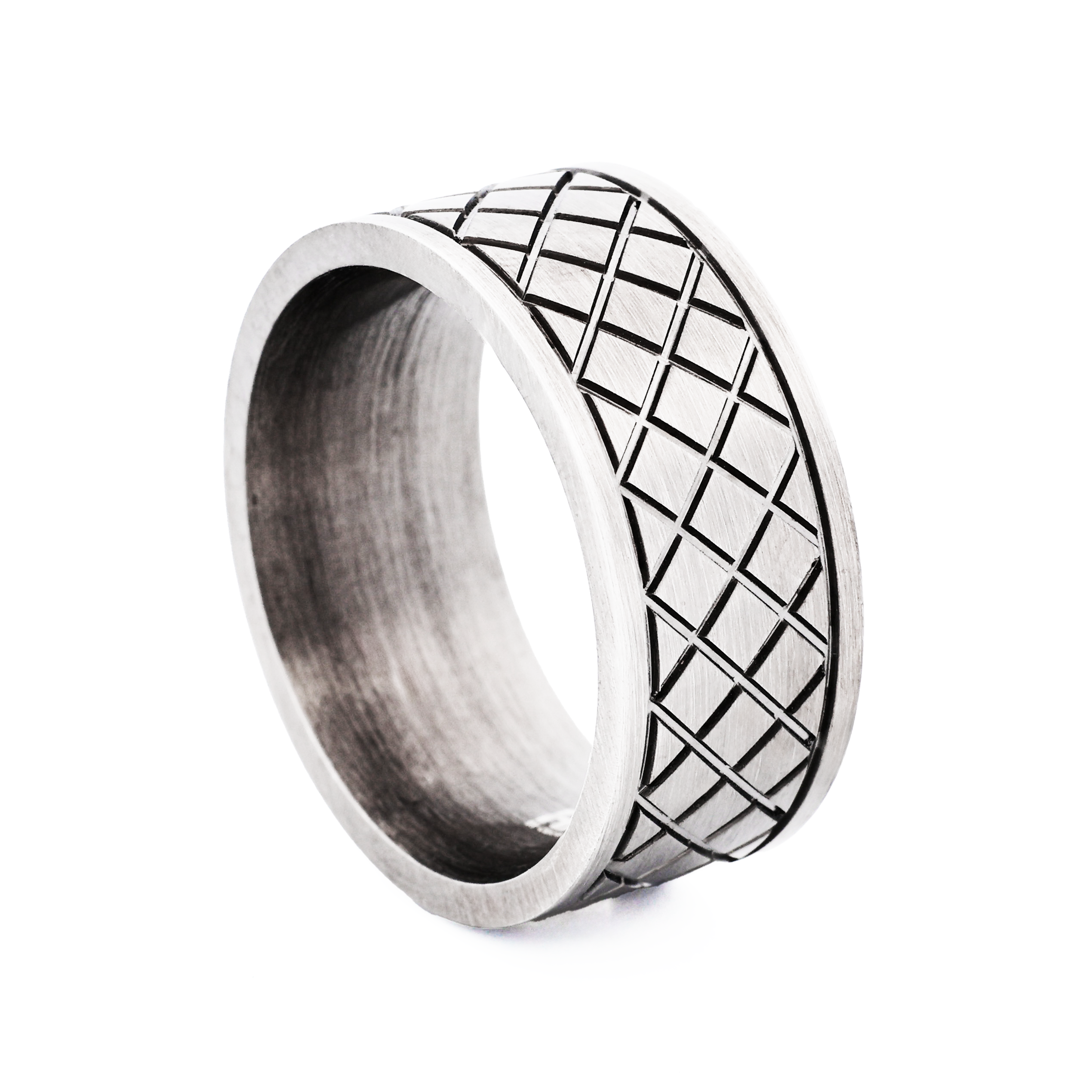 Cudworth Ion Plated Antique Gunmetal Cross Pattern Stainless Steel Ring