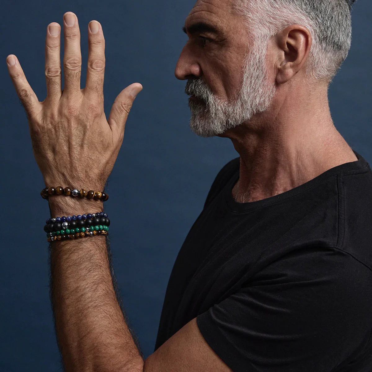 Najo Apollo Men's 10mm Tiger Eye & Steel Stretch Bracelet