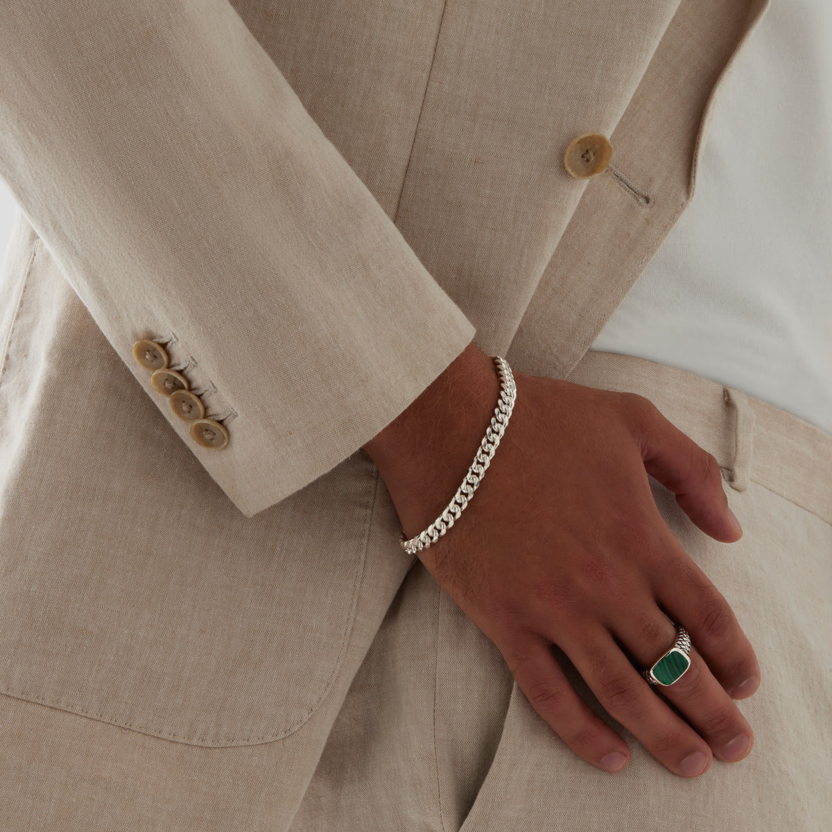 Najo Cuban Men's Silver Chain Bracelet