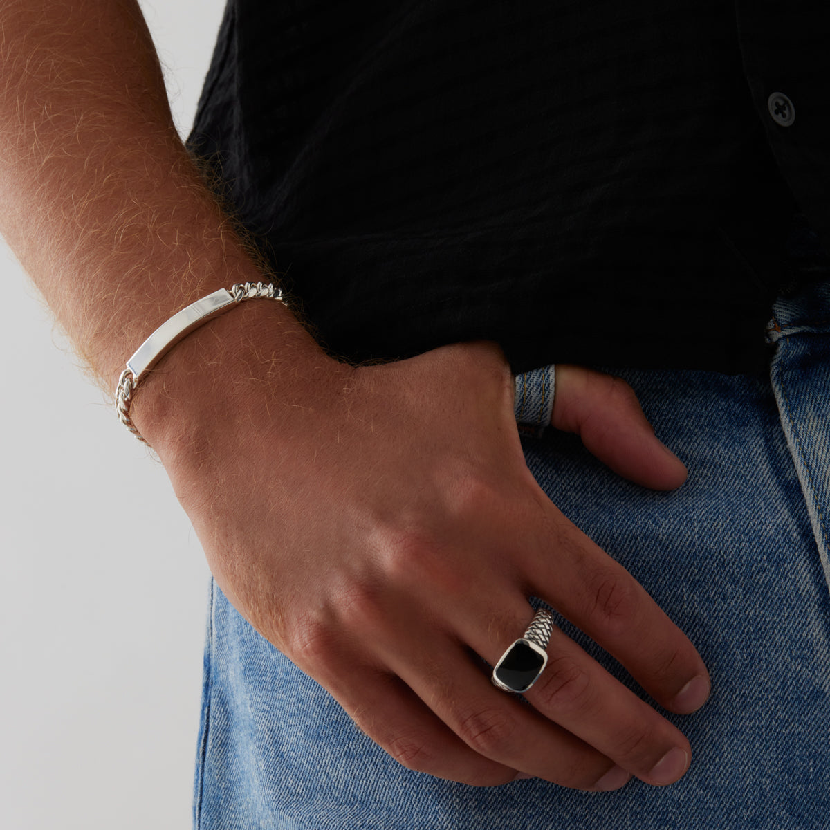 Najo Cuban Men’s Silver ID Chain Bracelet