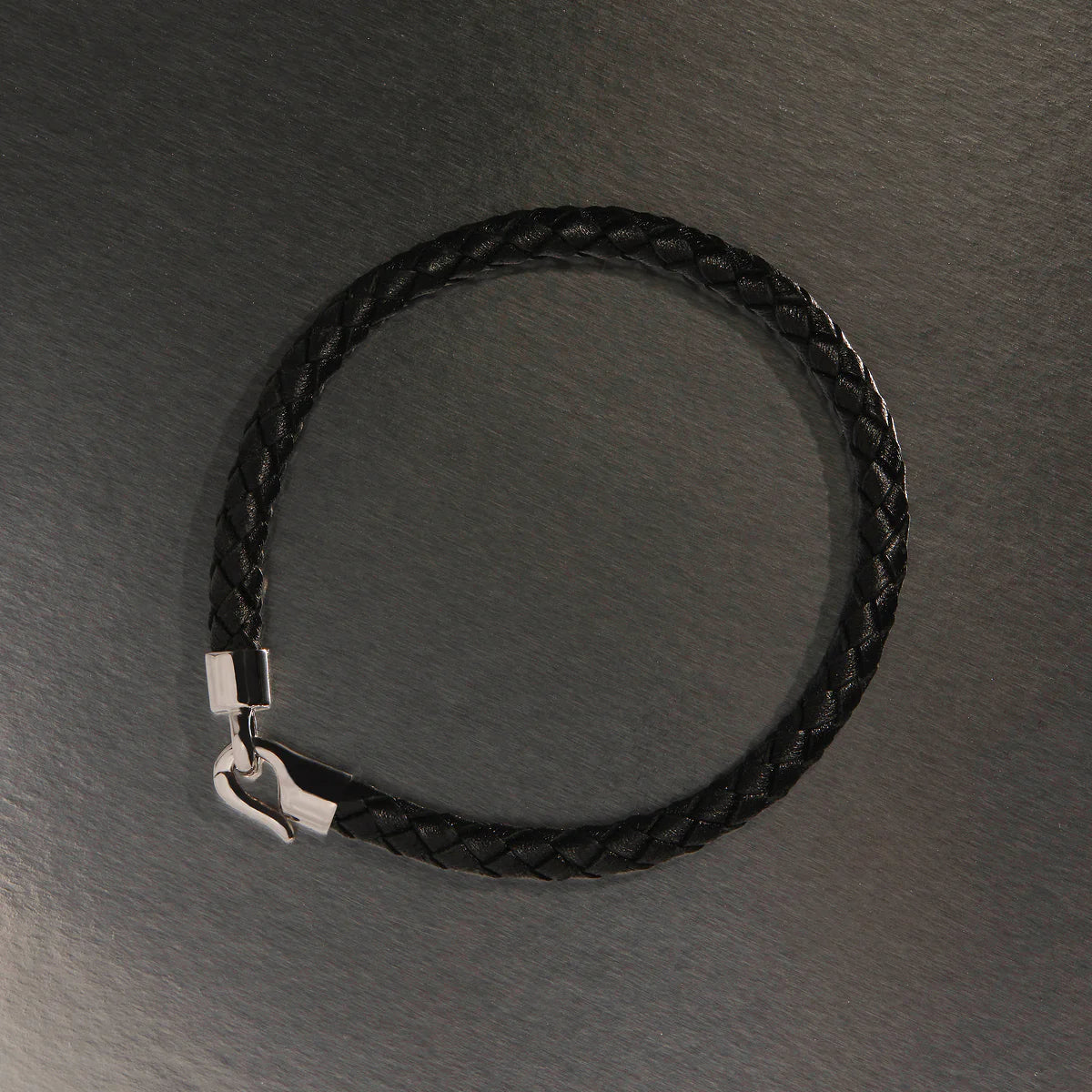 Najo Mariner Men’s Black Plaited Leather and Steel Bracelet