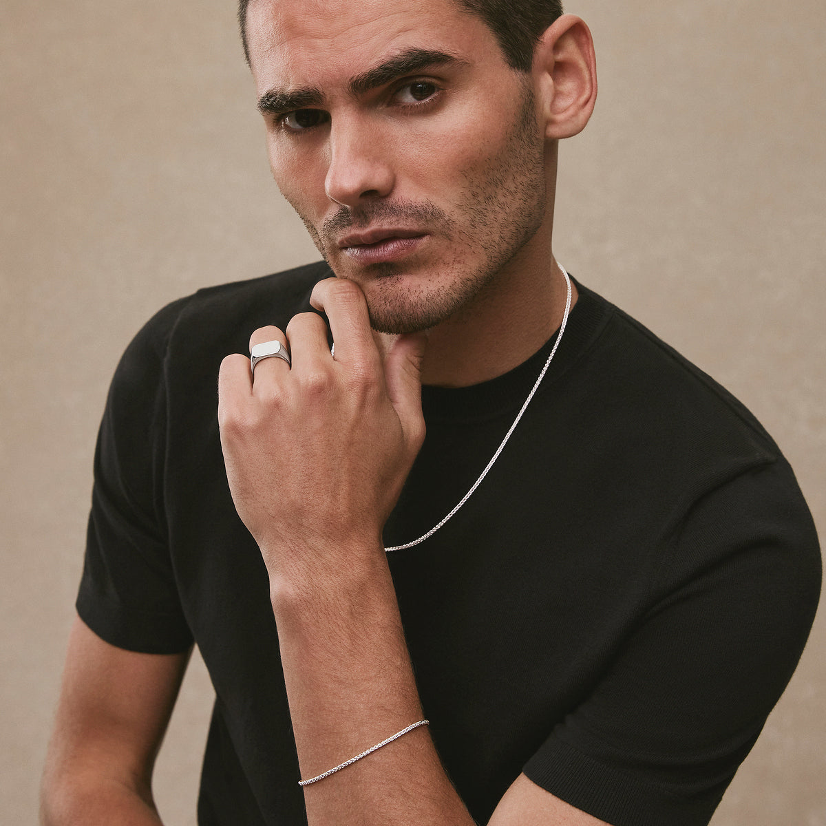 Najo Moto Men’s Silver Rectangular Signet Ring - 12