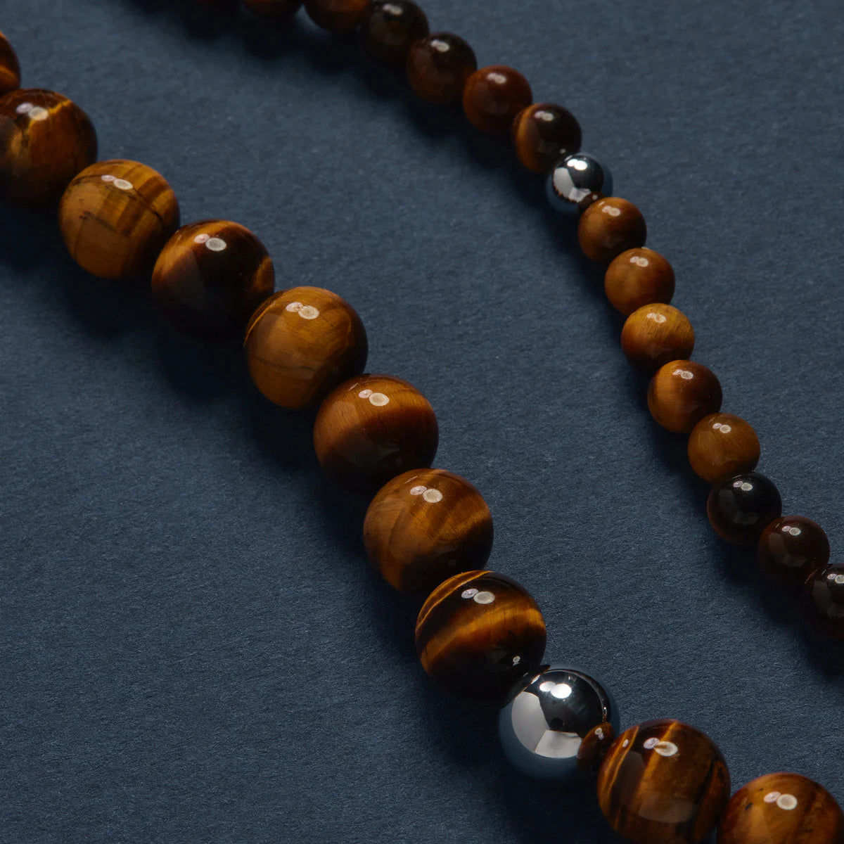 Najo Apollo Men's 10mm Tiger Eye & Steel Stretch Bracelet