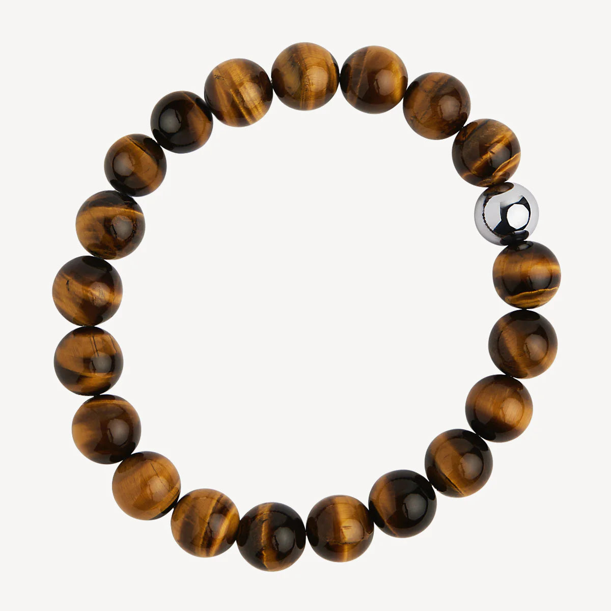 Najo Apollo Men's 10mm Tiger Eye & Steel Stretch Bracelet