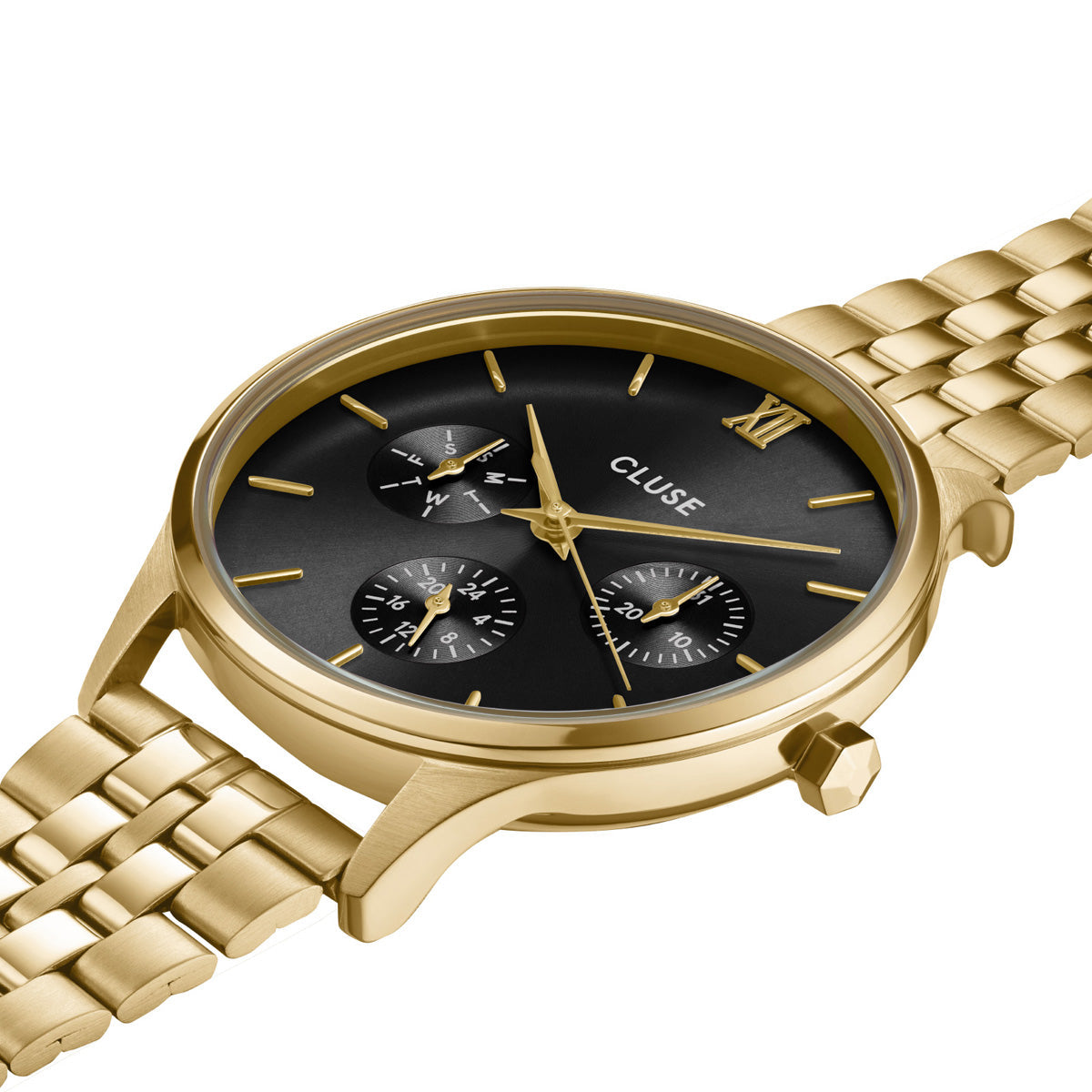 CLUSE Minuit Multifunction Black / Gold Link Watch