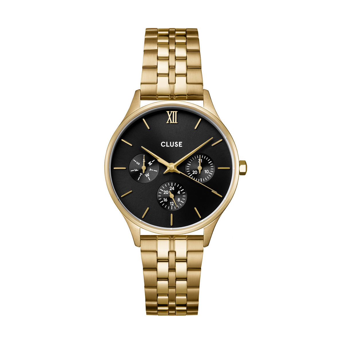 CLUSE Minuit Multifunction Black / Gold Link Watch