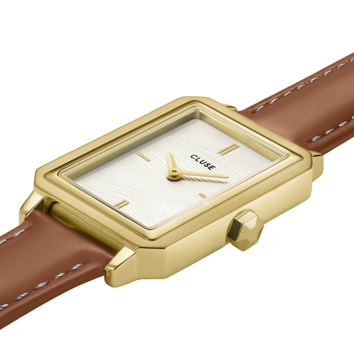 CLUSE Fluette Leather Nutshell, Sand Texture White, Gold Watch