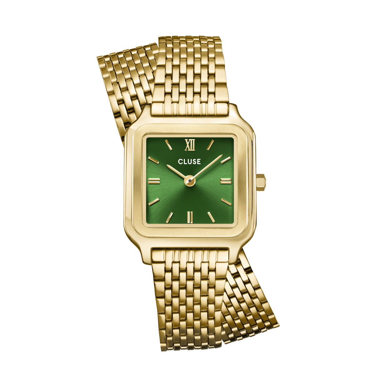 CLUSE Gracieuse Petite Double Steel Forest Green / Gold Link Watch