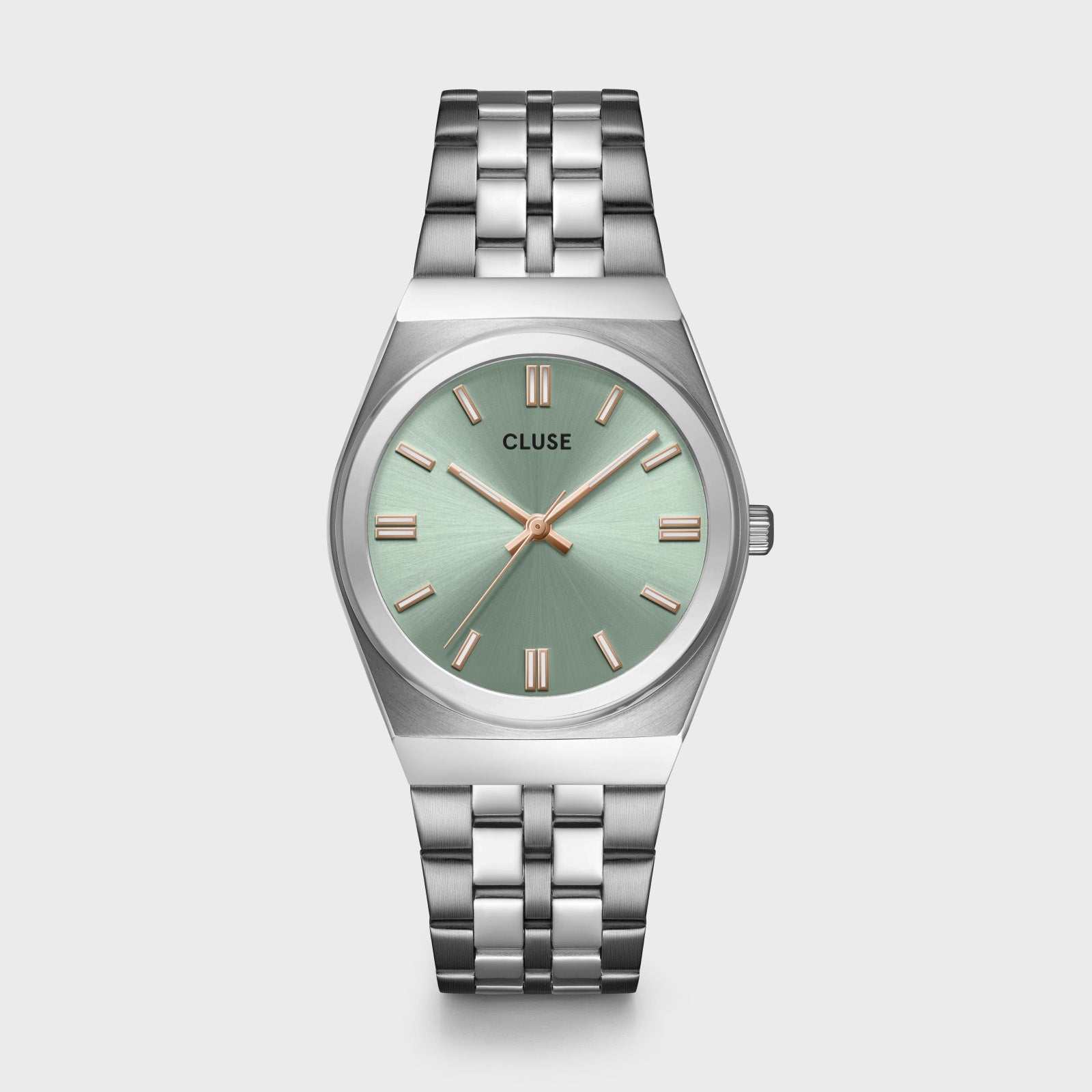 CLUSE Retro 70's Silver Steel Watch Sage Green