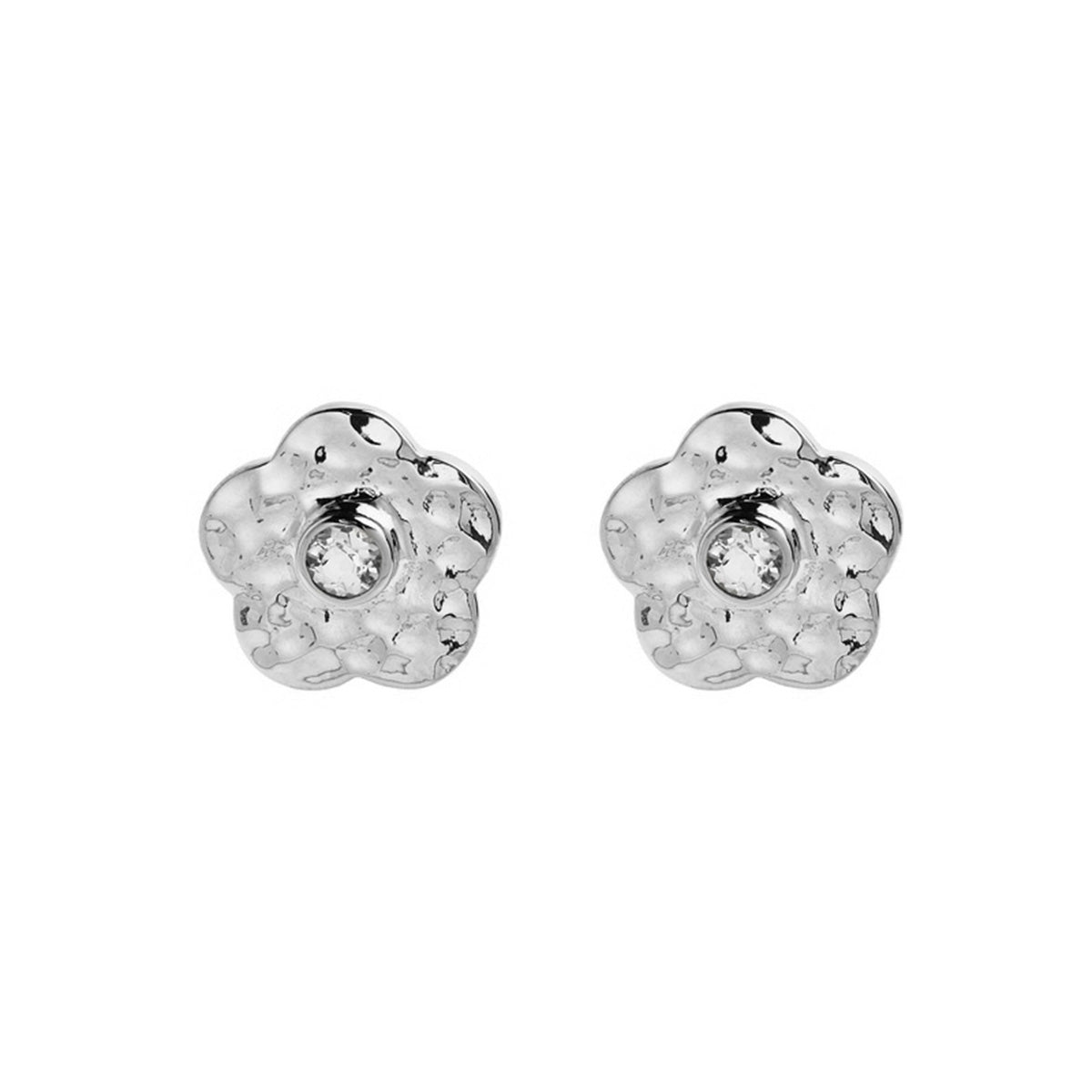 Najo Silver Flower Cubic Zirconia Stud Earrings