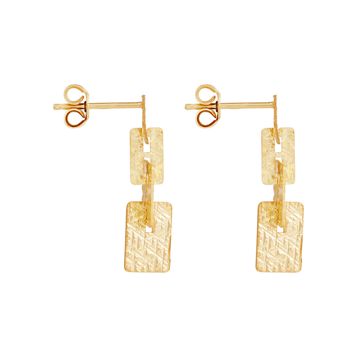 Najo Graduated Yellow Gold Plate Rectangle Stud Earrings