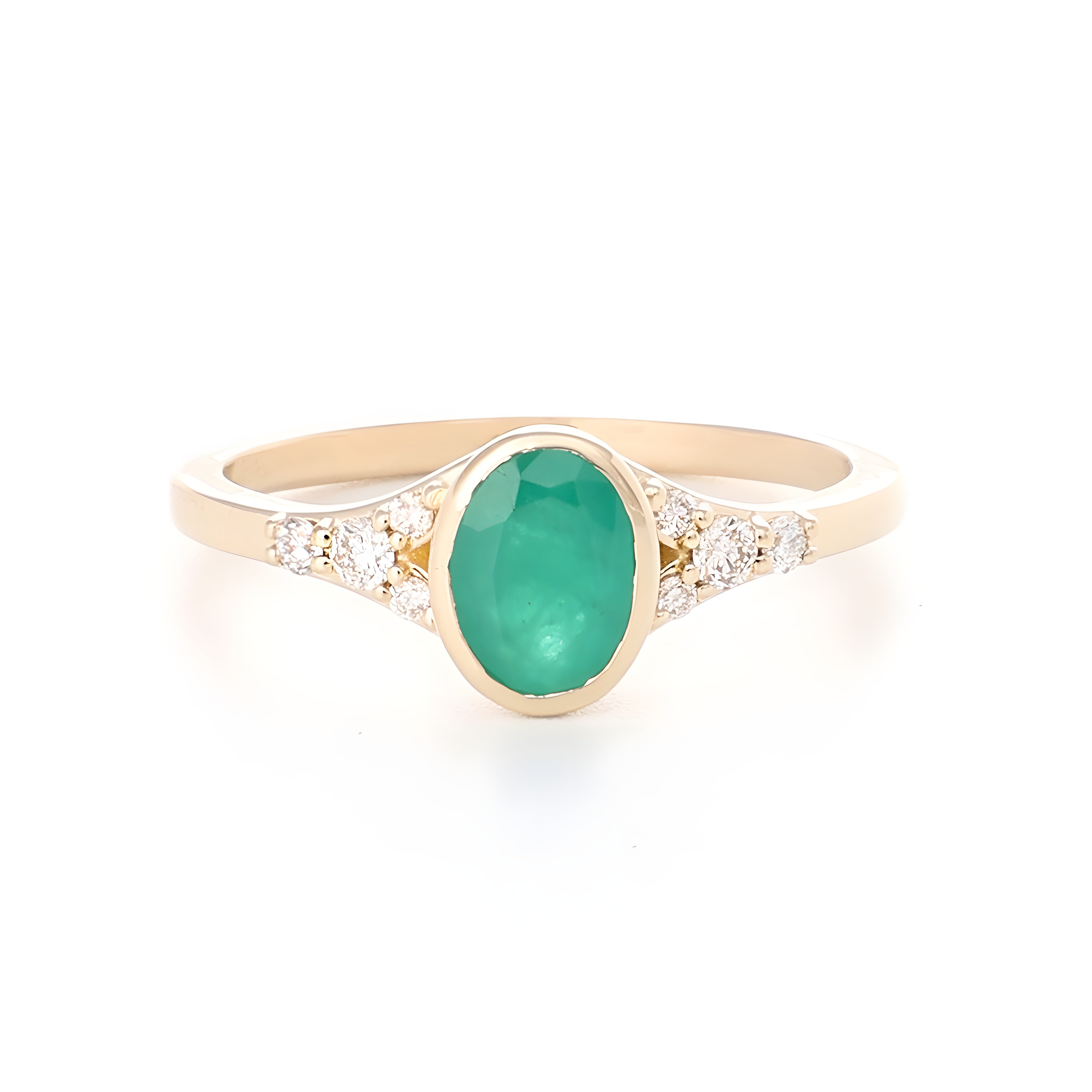 9ct Yellow Gold Natural Emerald & Diamond Ring