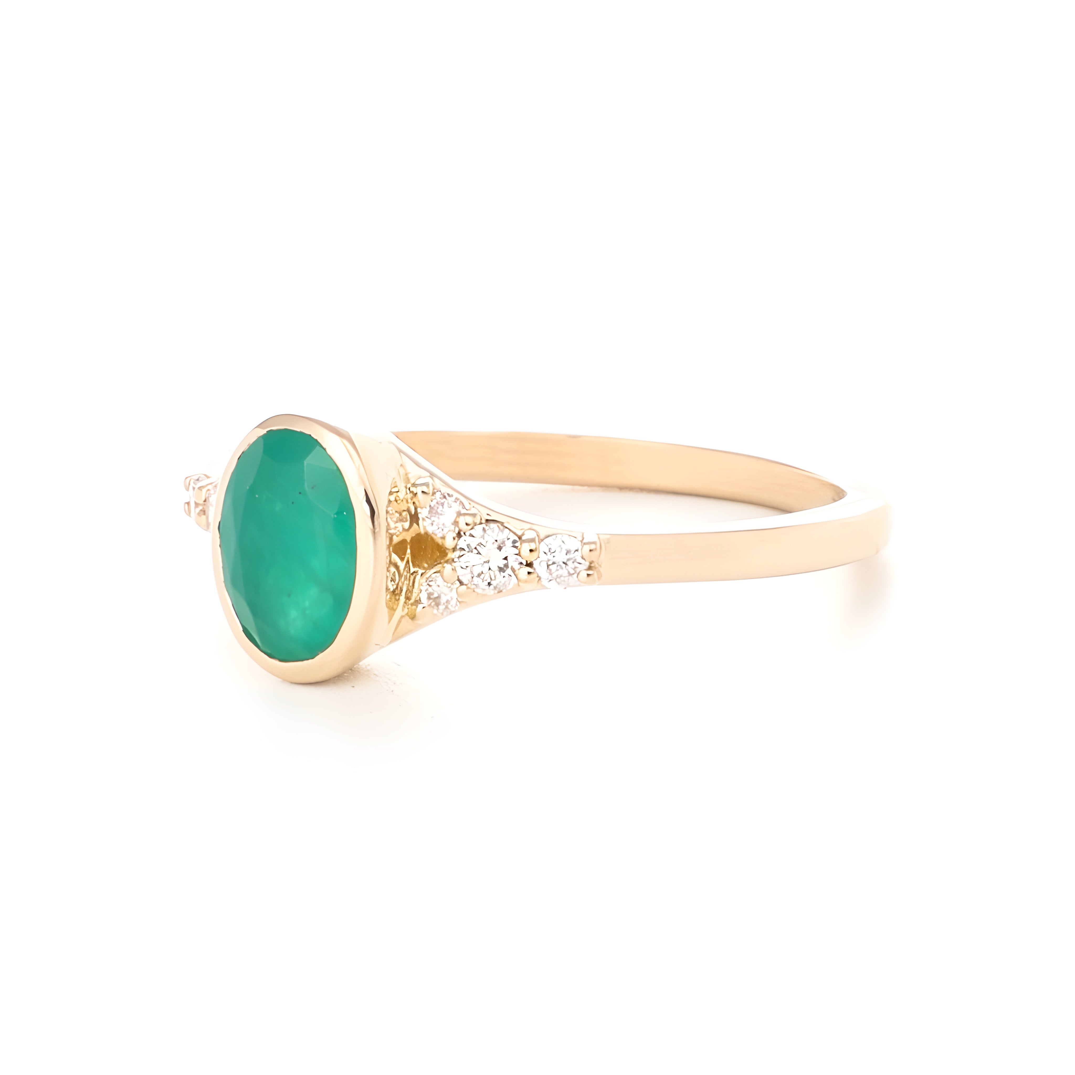 9ct Yellow Gold Natural Emerald & Diamond Ring