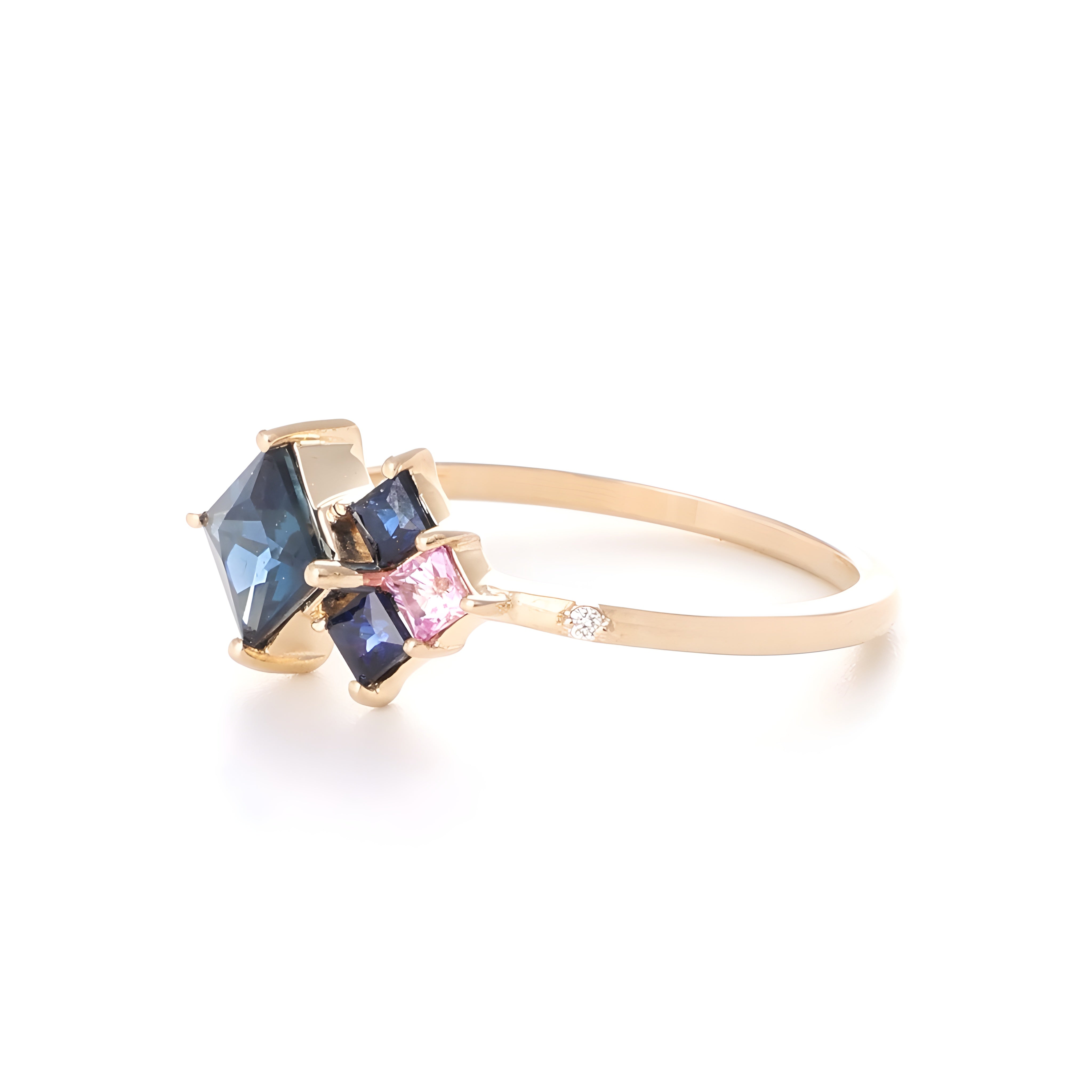 9ct Yellow Gold Blue & Pink Natural Sapphire Ring