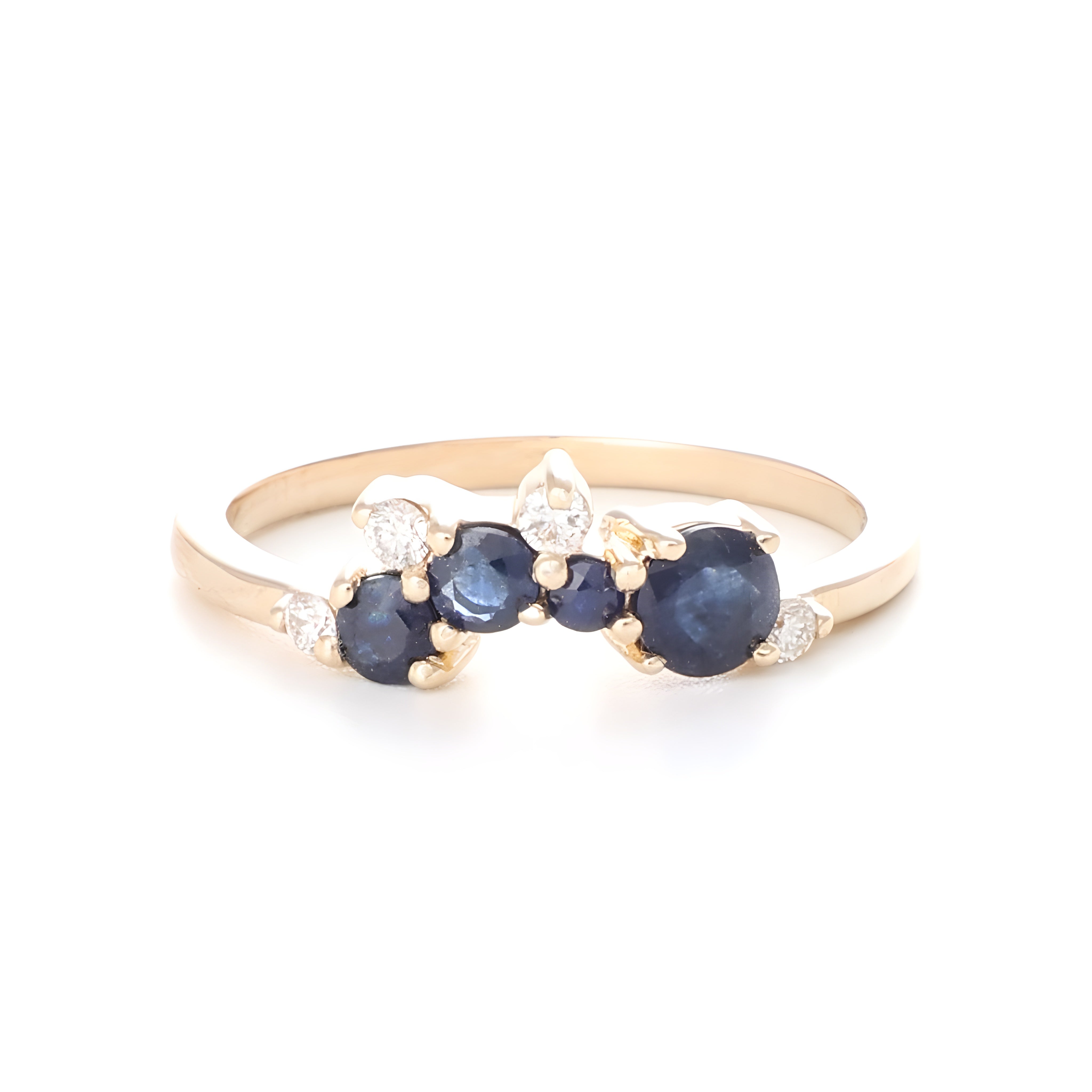9ct Yellow Gold Natural Blue Sapphire & Natural Diamond Ring
