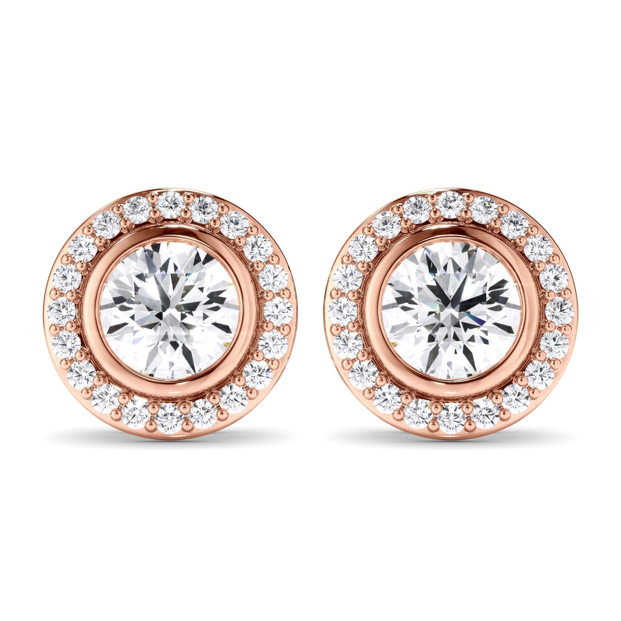 Round Brilliant Cut Diamond Halo Stud Earrings
