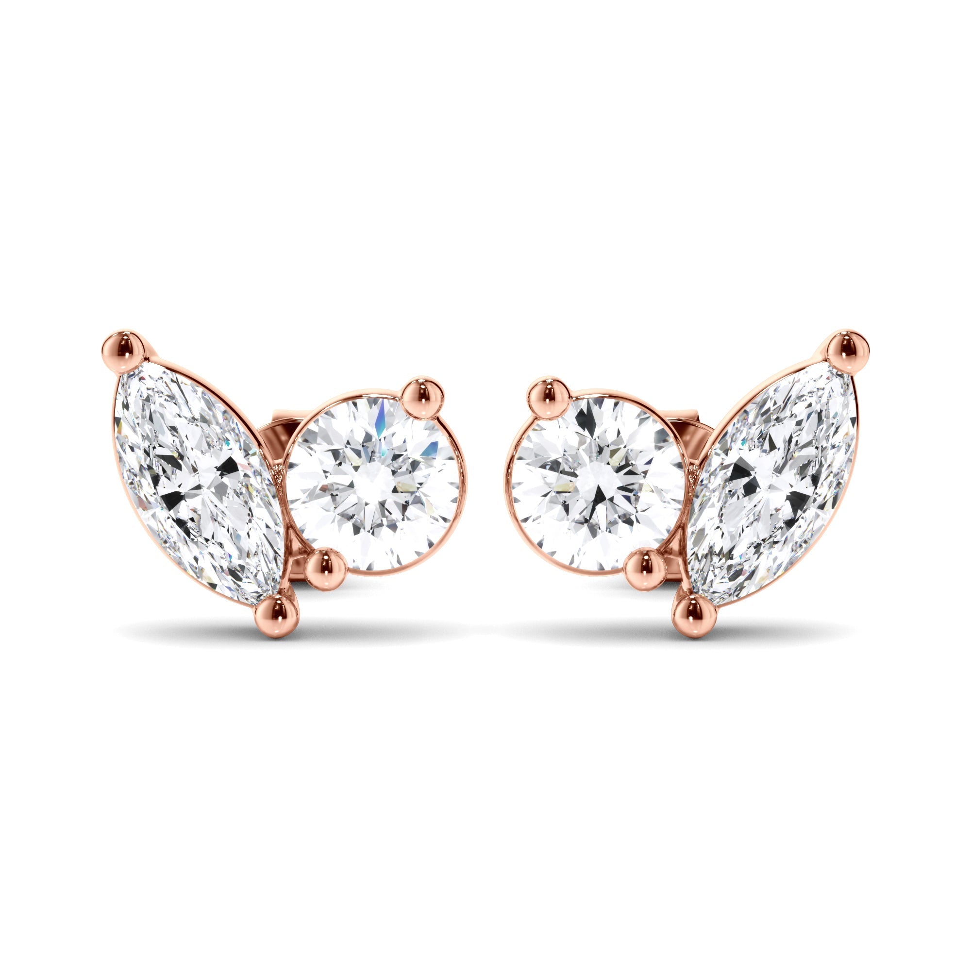 Pear & Round Brilliant Cut Diamond Toi et Moi Stud Earrings