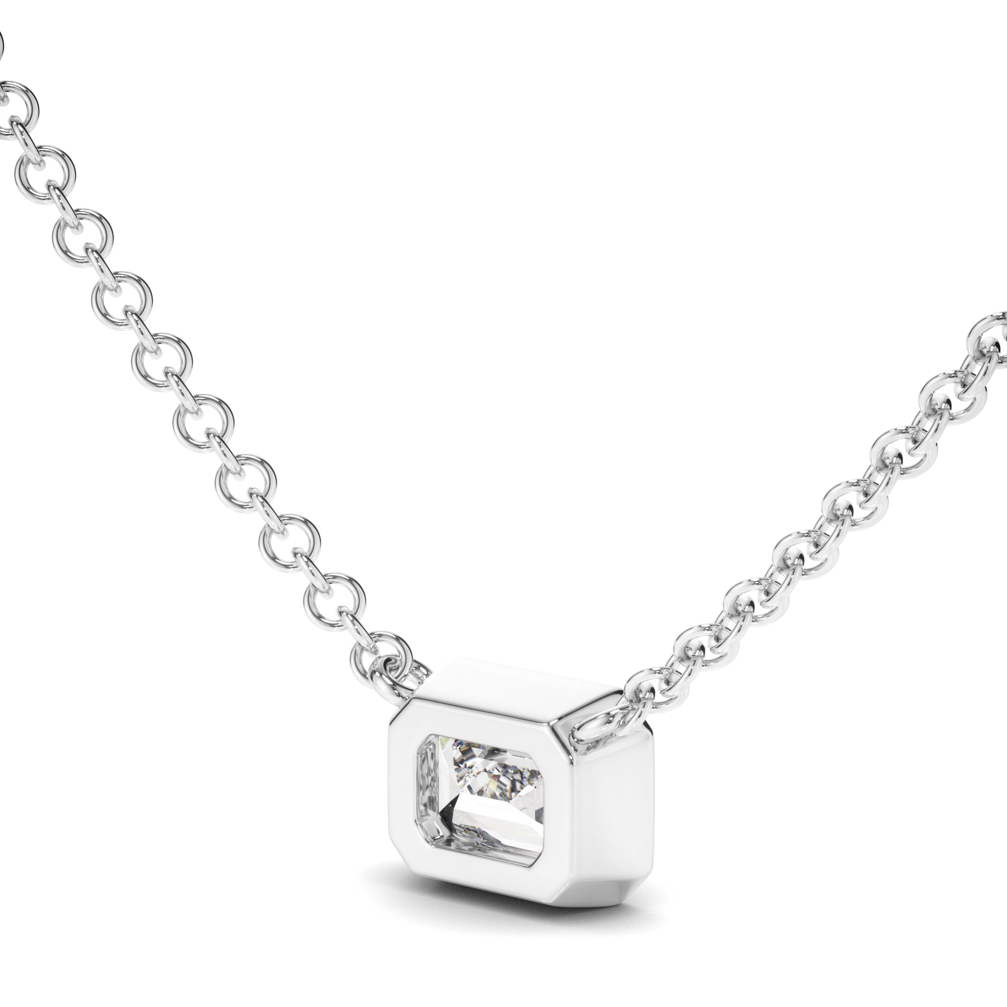 Emerald Cut Diamond Bezel Set Necklet