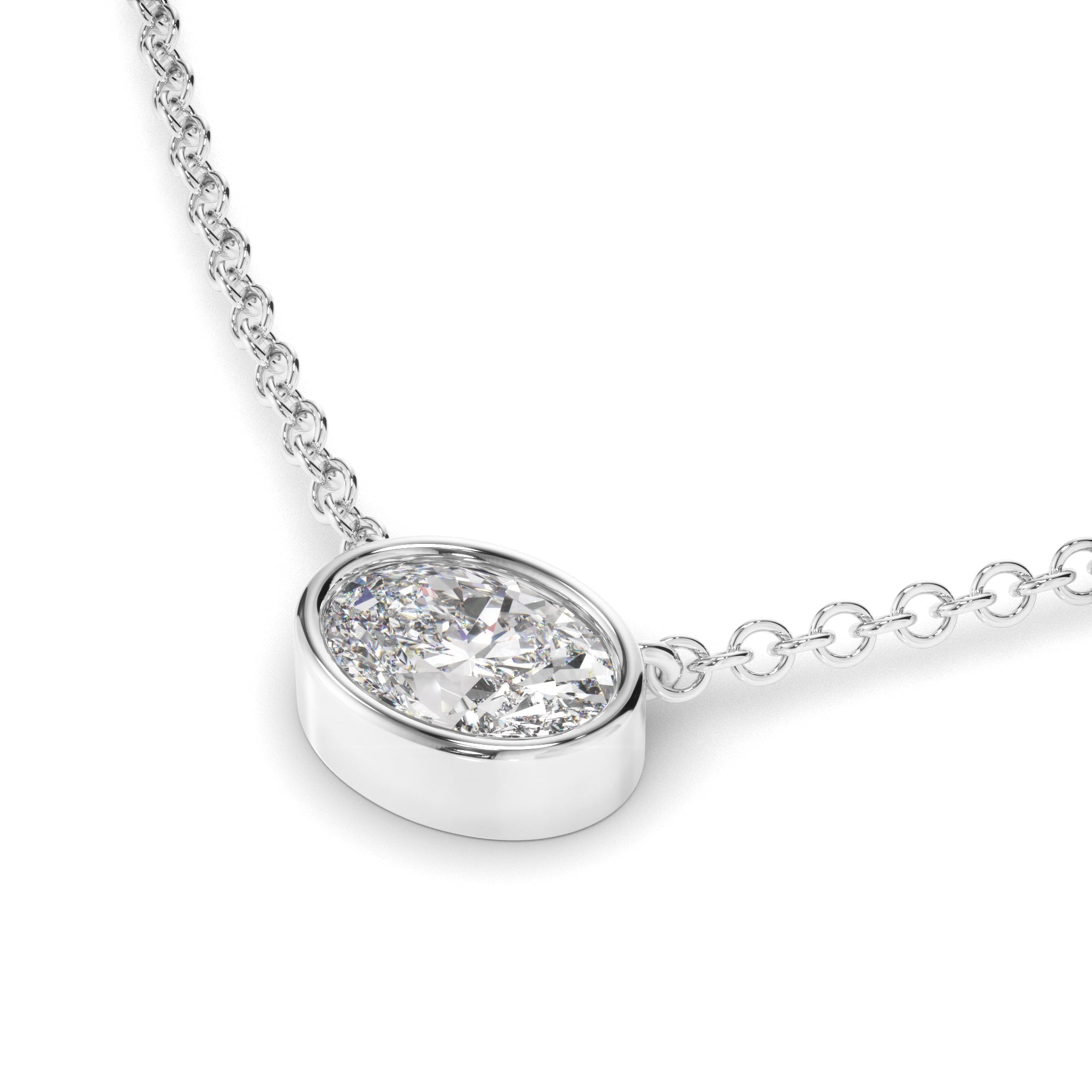 Oval Cut Diamond Bezel Set Necklet
