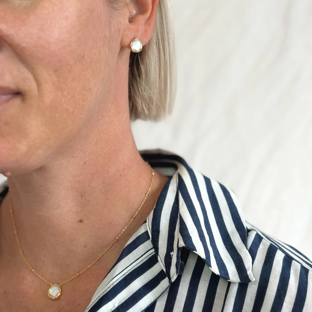 Ikecho Kiara Mother of Pearl Gold Plated Earrings