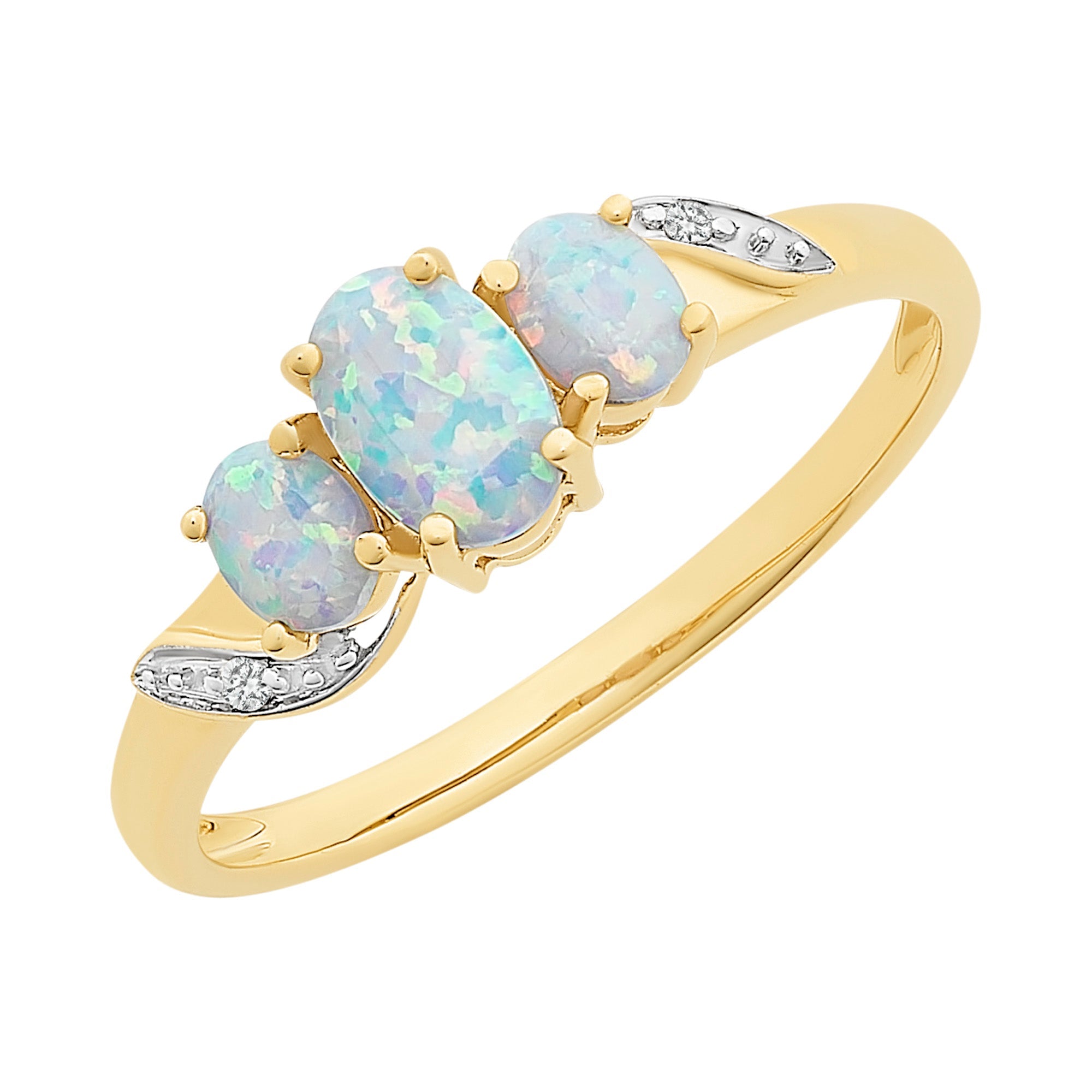 9ct Gold Created Opal & Diamond Ring