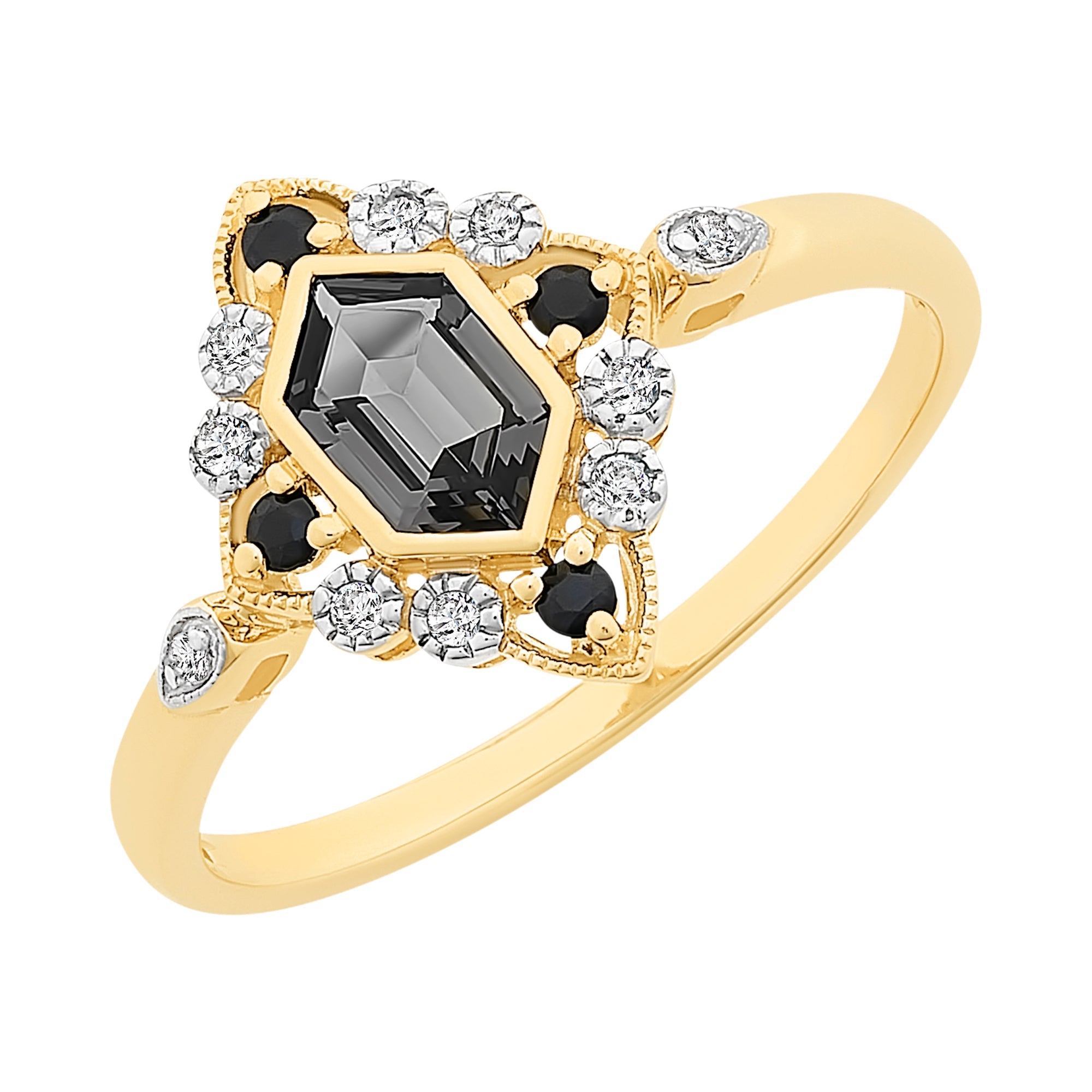 Natural Sapphire, Created Nano & Diamonds Set in 9ct Gold Ring