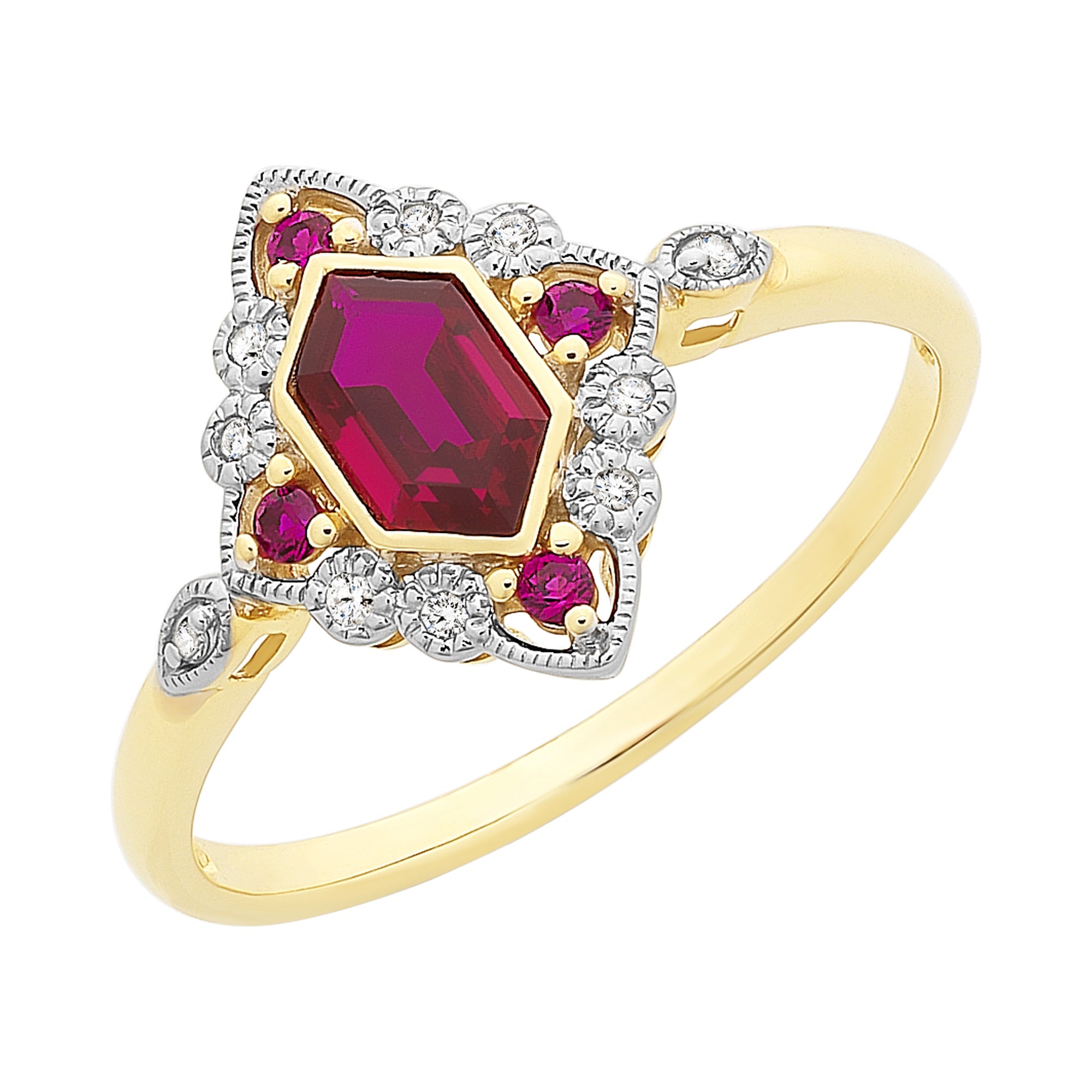 9ct Gold Created Ruby & Diamond Ring