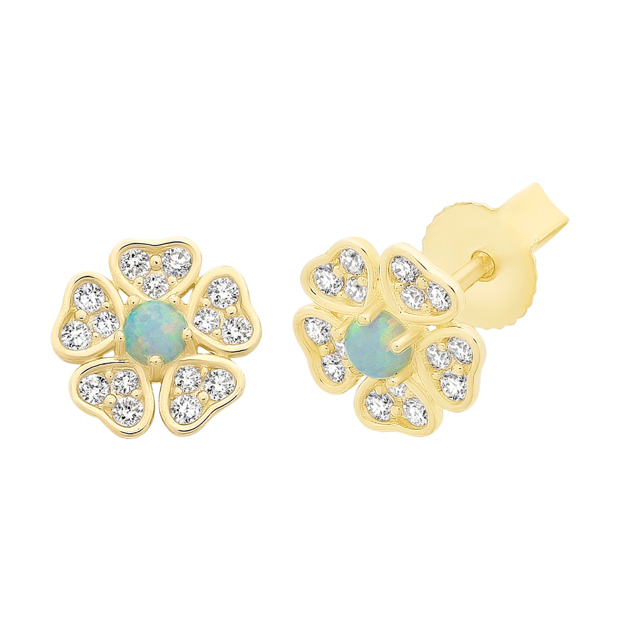 9ct Gold Created Opal & Cubic Zirconia Stud Earrings