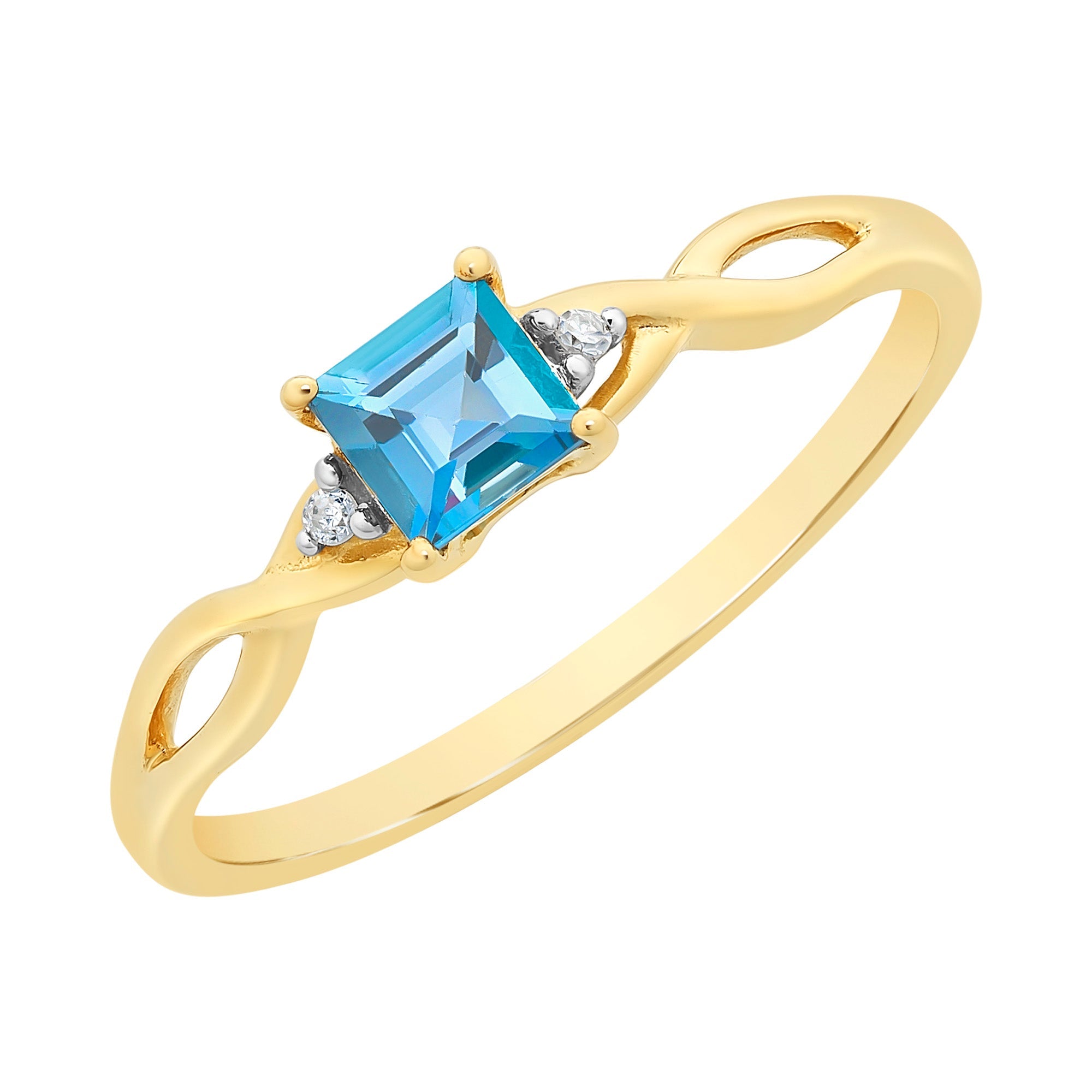 9ct Gold London Blue Topaz & Diamond Ring
