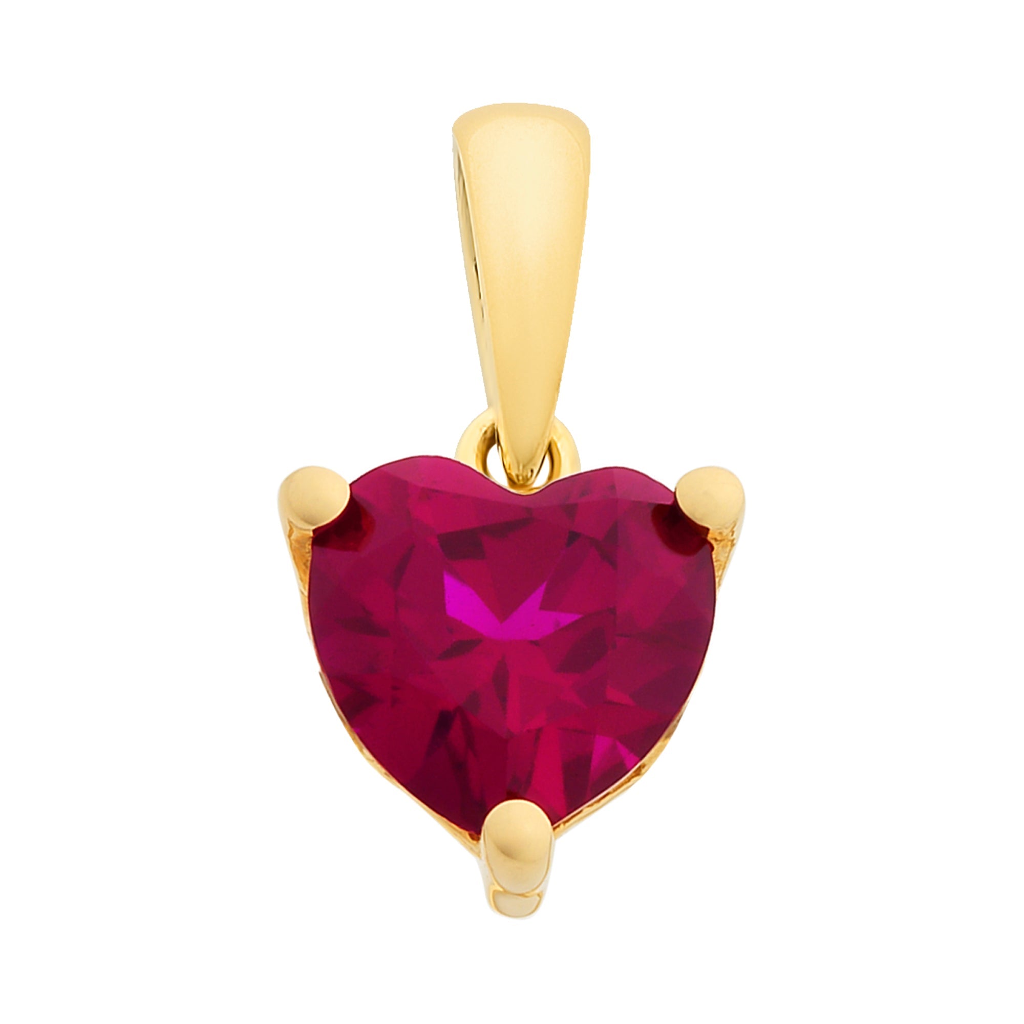 9ct gold heart shaped created ruby pendant