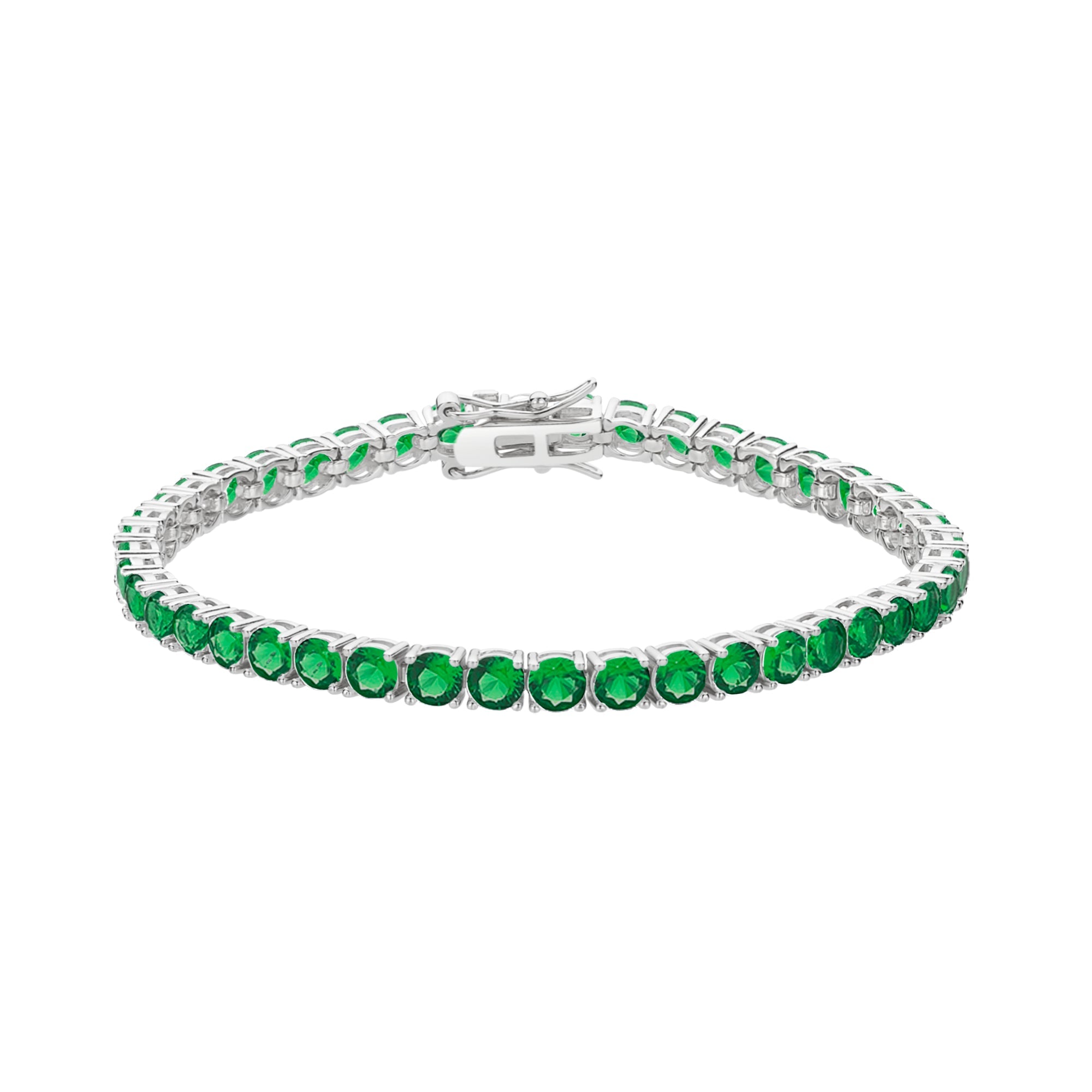 Sterling silver created emerald nano tennis bracelet