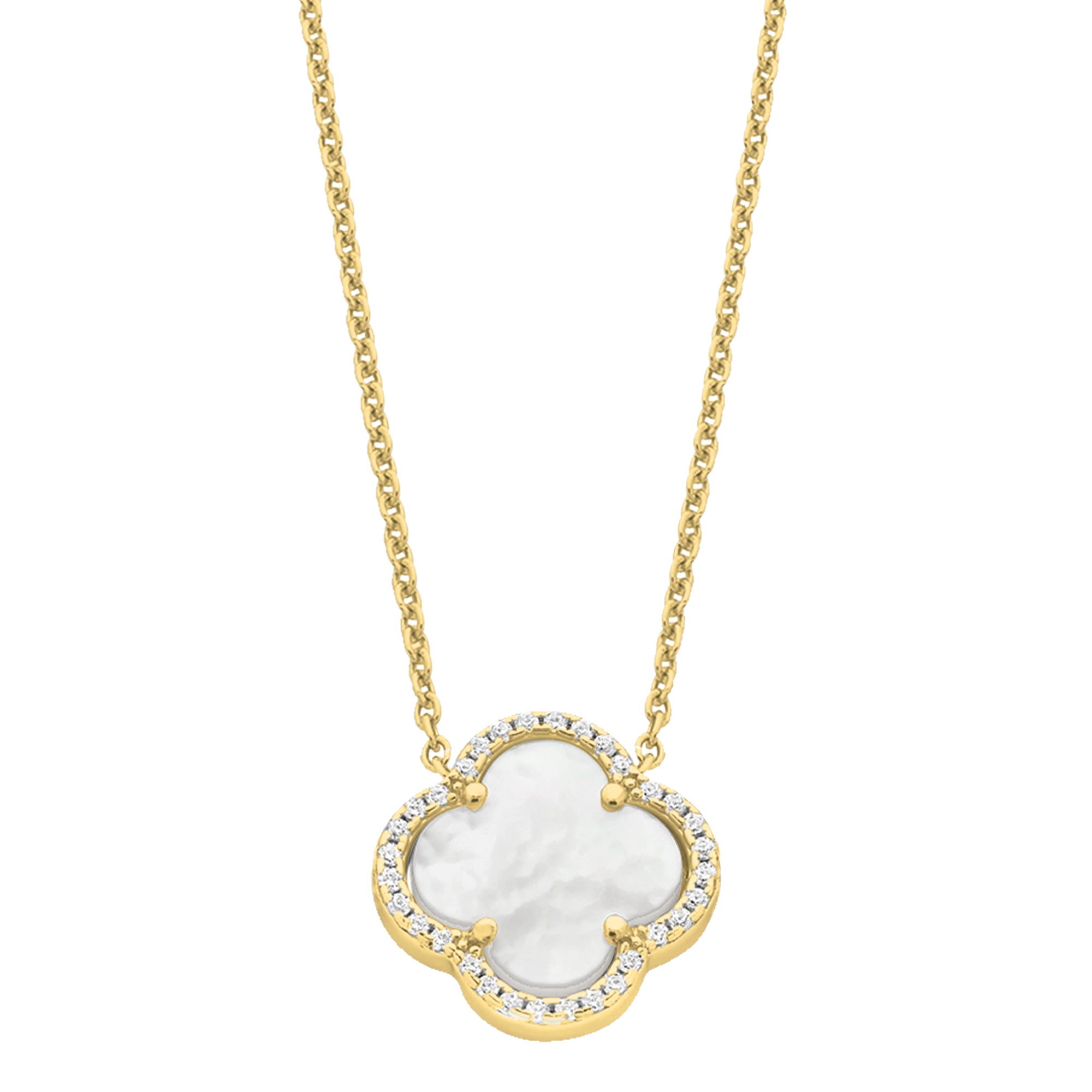 Gold-Plated Sterling Silver Mother of Pearl & Cubic Zirconia Necklace - M3406
